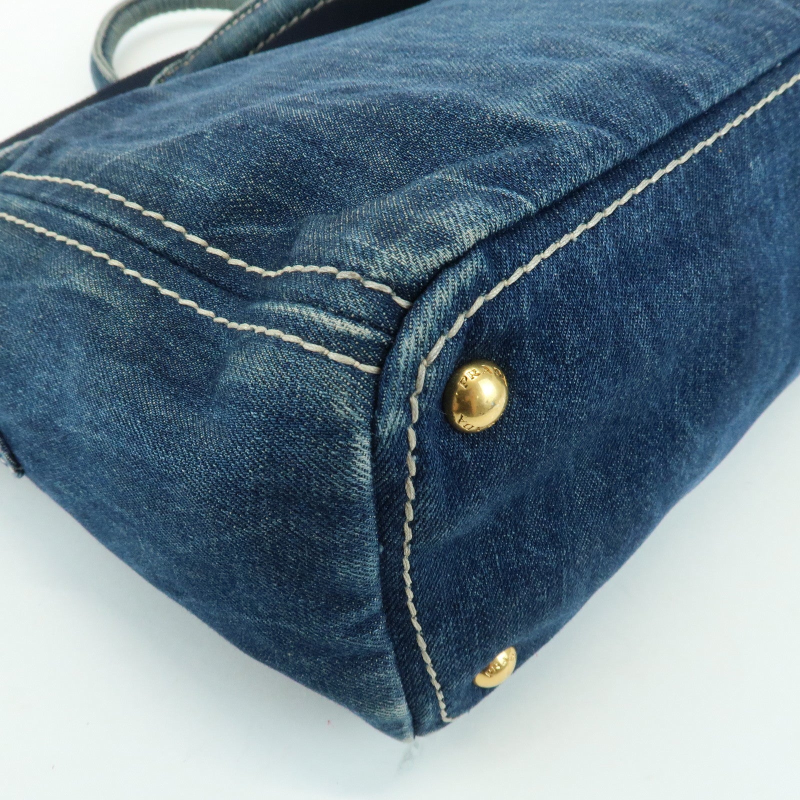 PRADA Triangle Logo Denim 2Way Bag Hand Shoulder Bag Blue BN2069
