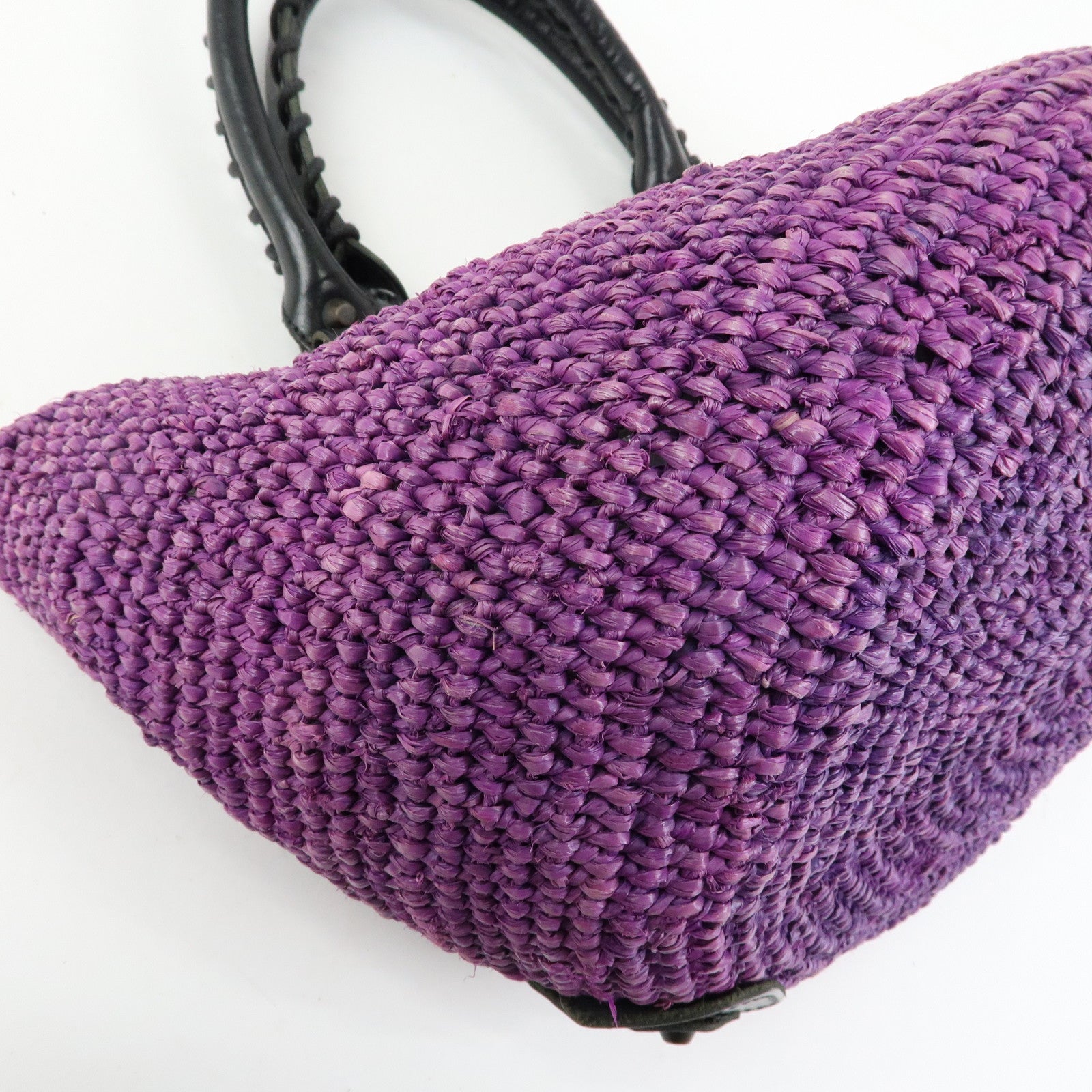 BALENCIAGA Leather Raffia Small Hand Bag Purple Black 236741