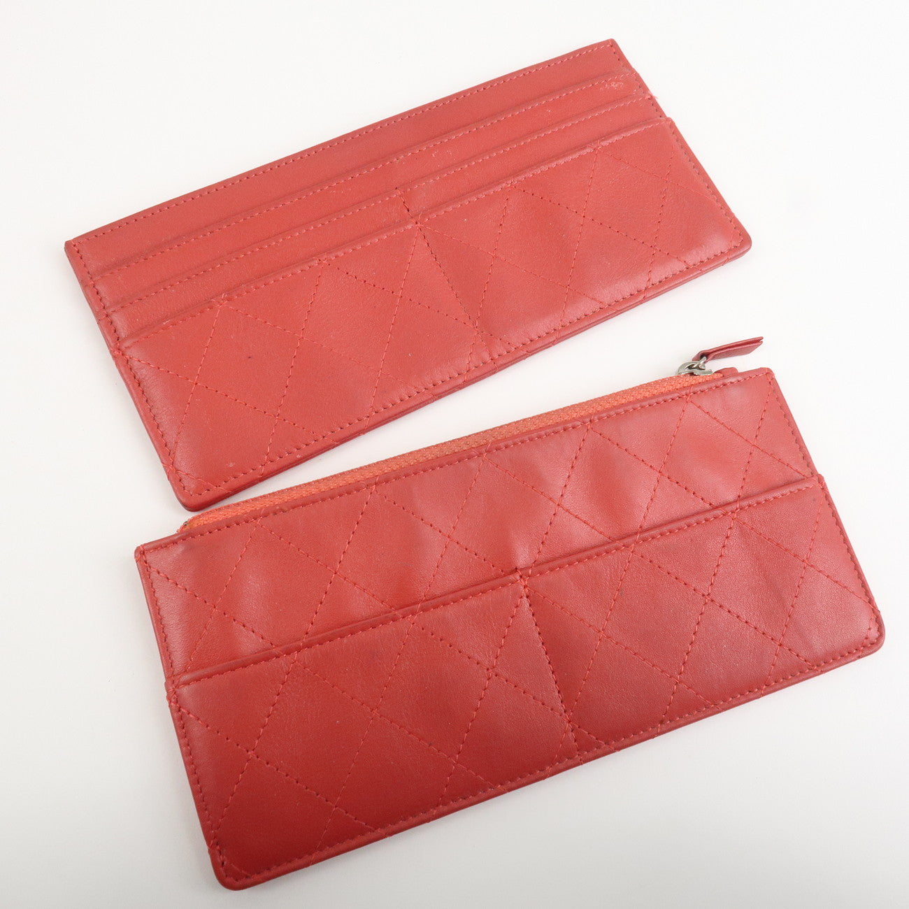 CHANEL Matelasse Patent Leather Long Wallet Card Case Pouch Orange Used