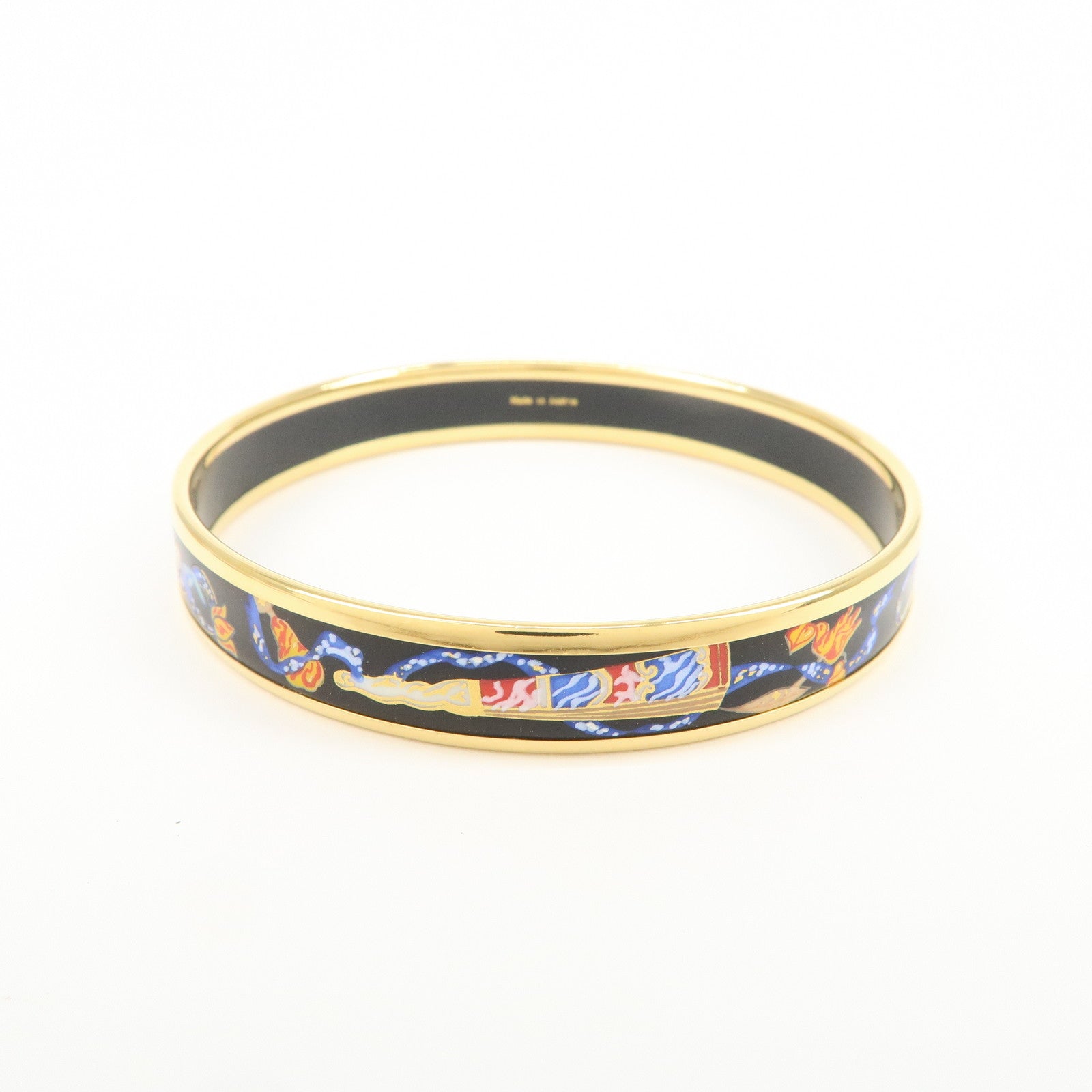 HERMES Email PM Gold Plated Bracelet Bangle Black Multicolor