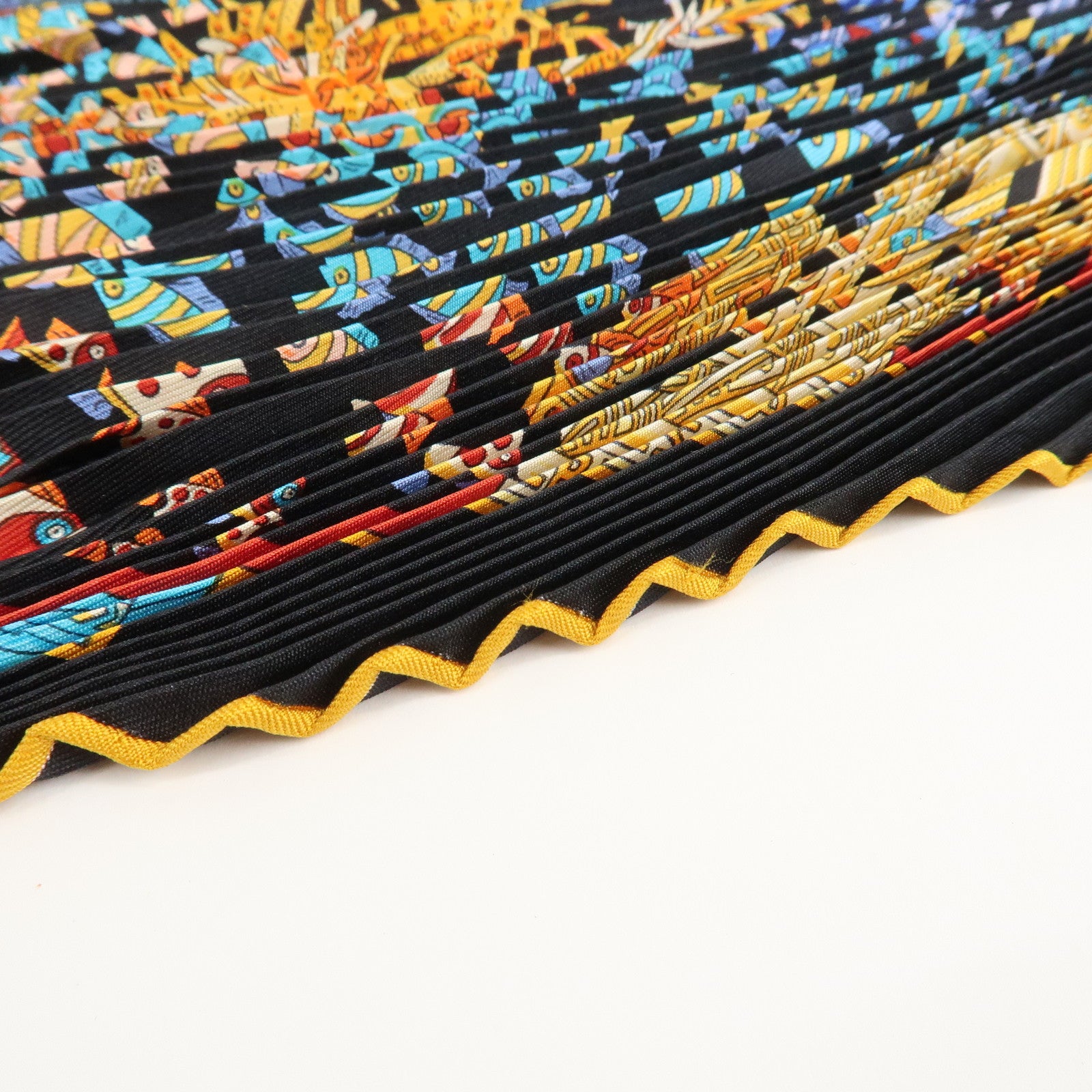 HERMES 100% Silk Pleats Carre Scarf ASTRES et SOLEILS Blue Multi Color Used