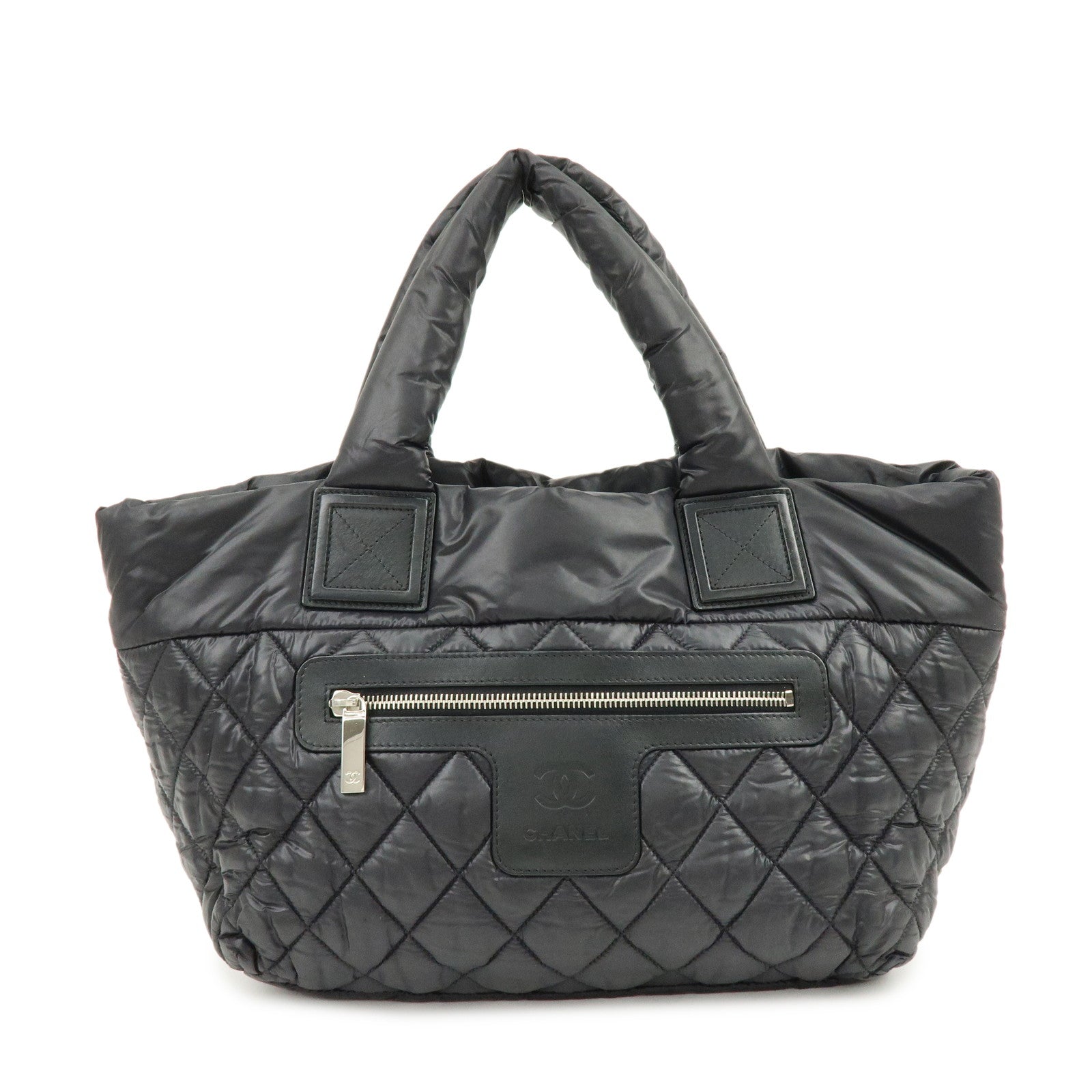 CHANEL COCO Cocoon PM Nylon Leather Tote Bag Hand Bag Black A48610