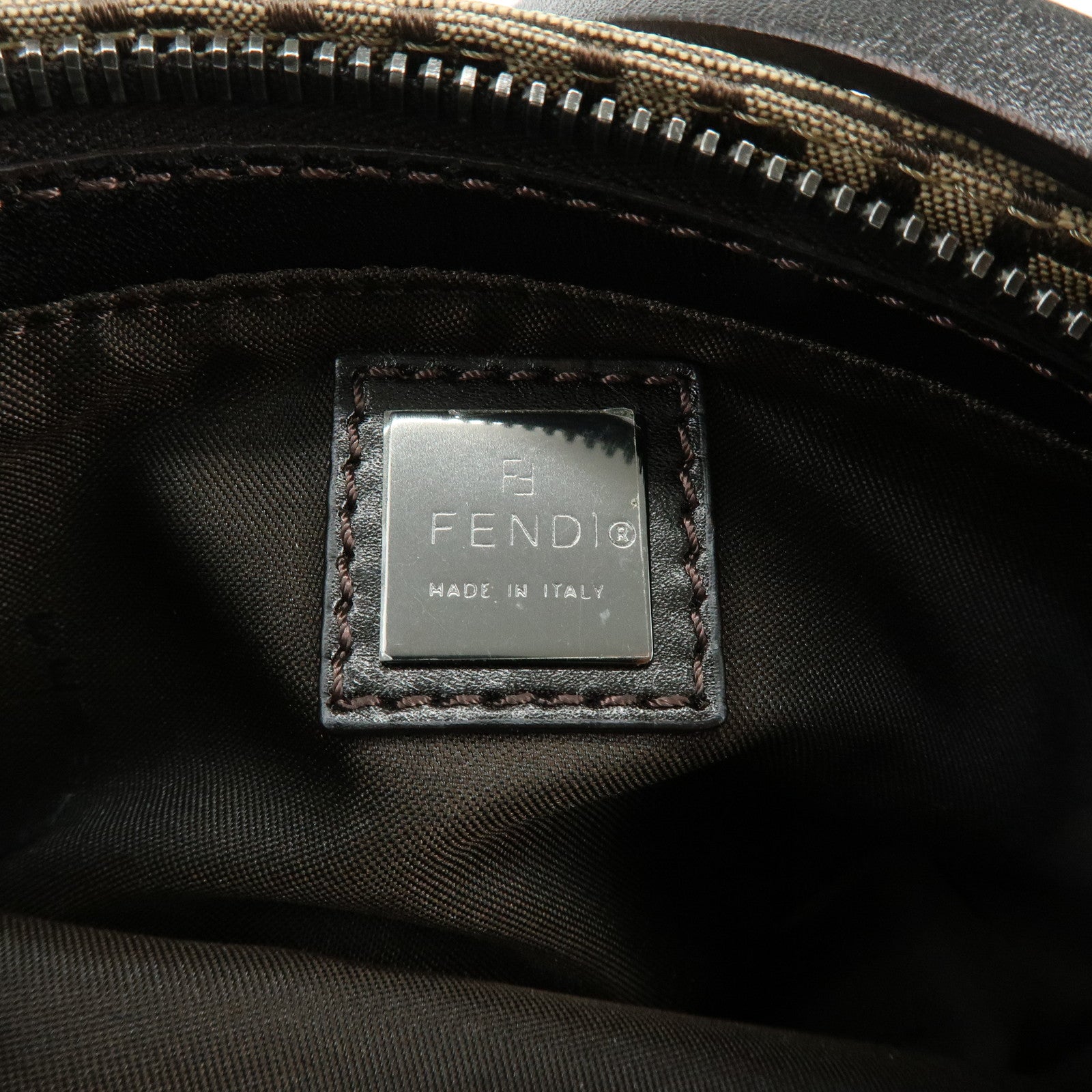 FENDI Zucchino Canvas Leather Hand Bag Brown Beige 8BR041