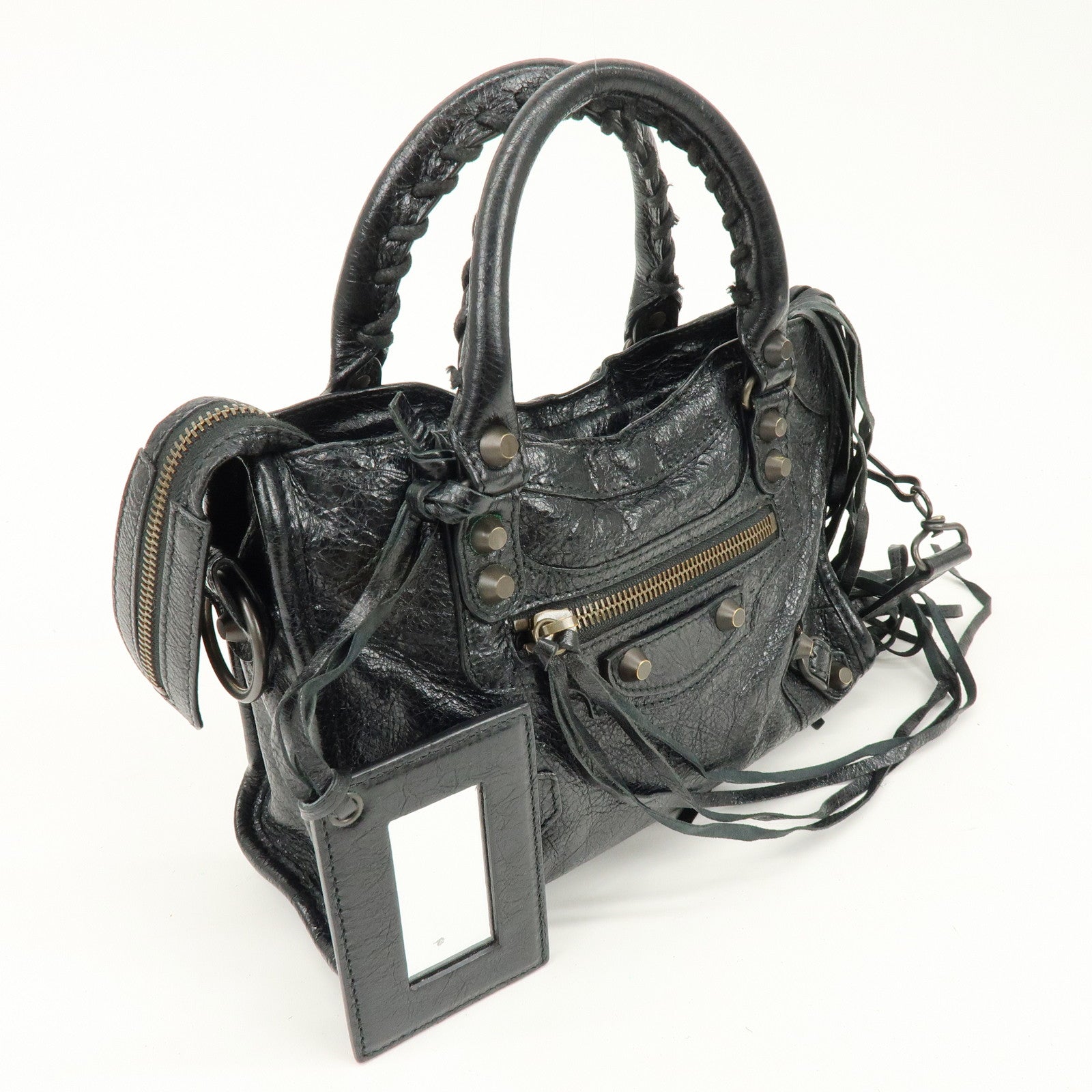 BALENCIAGA Classic Mini City Leather 2Way Hand Bag Black 300295