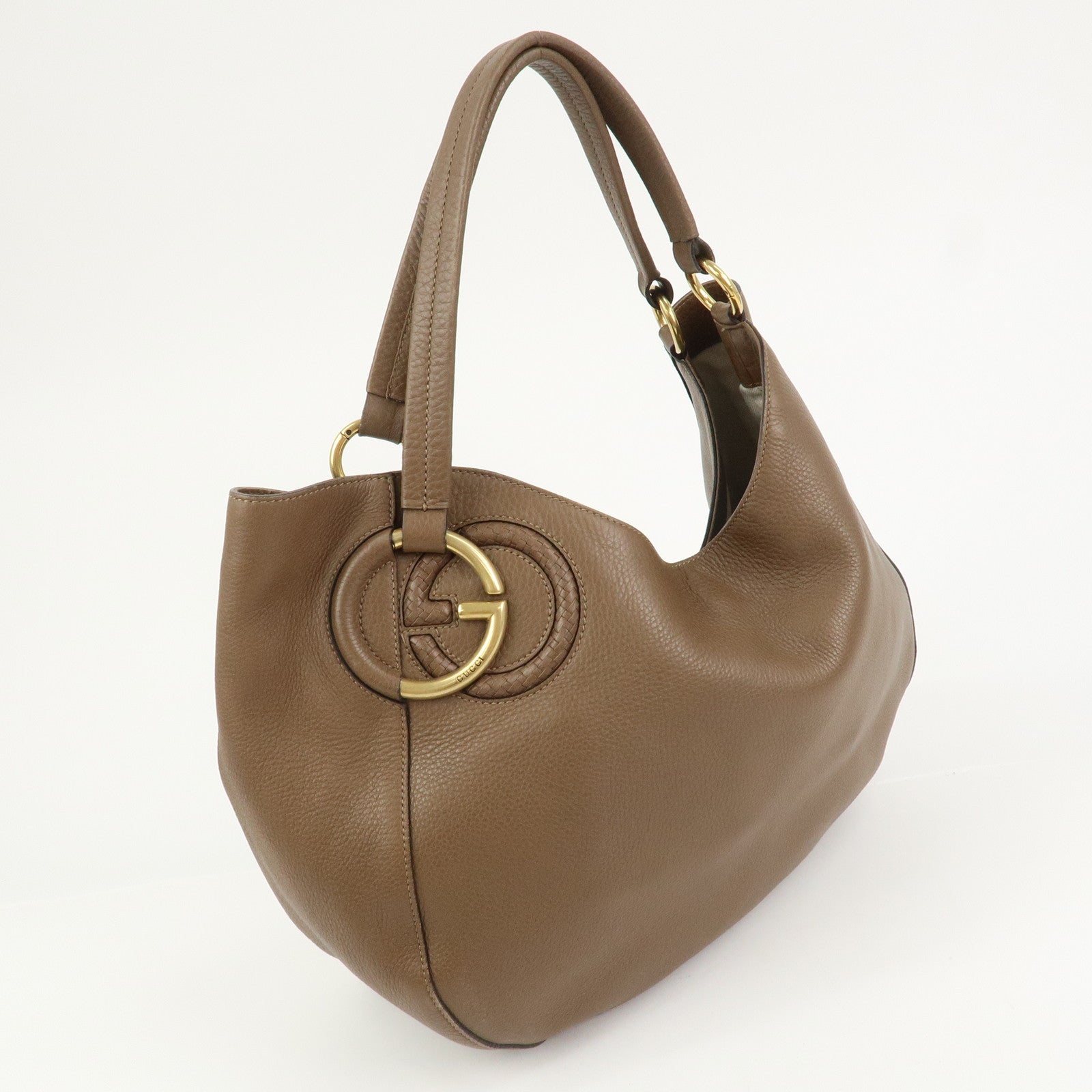 GUCCI Interlocking G Leather Tote Bag Shoulder Bag Brown 309531