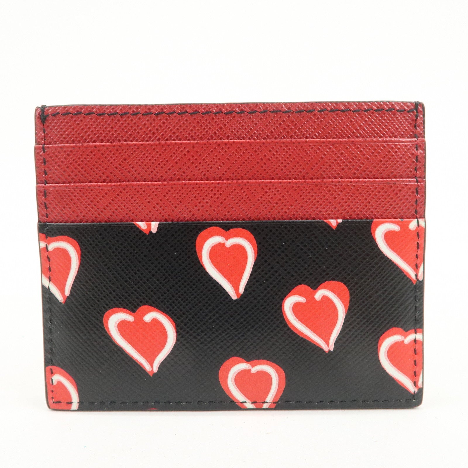 PRADA Triangle Logo Saffiano Leather Card Case Black Red 1MC025