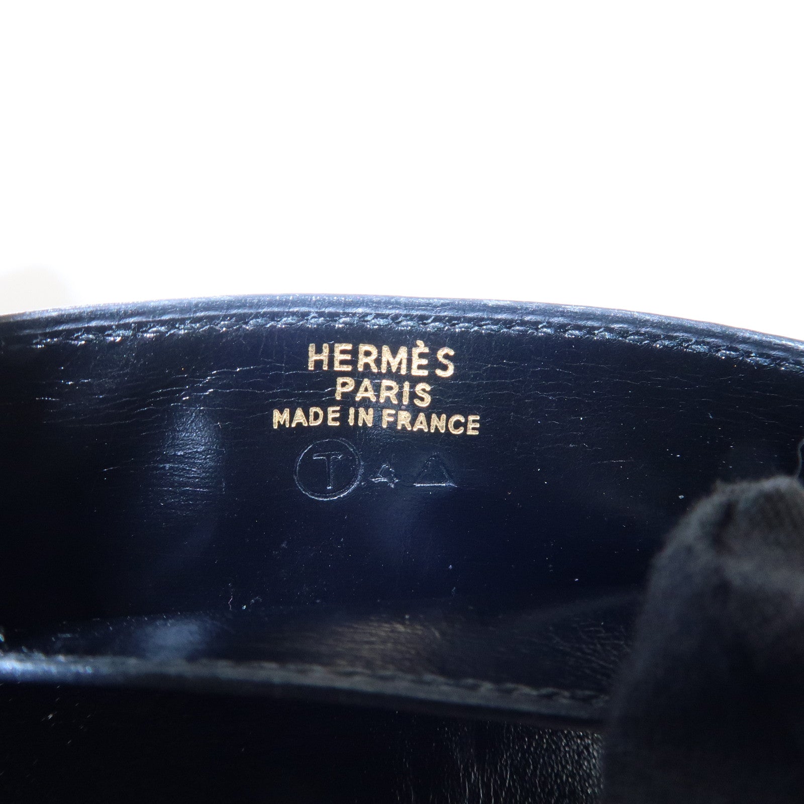 HERMES Leather □T Stamped Card Case Balck Gold Used