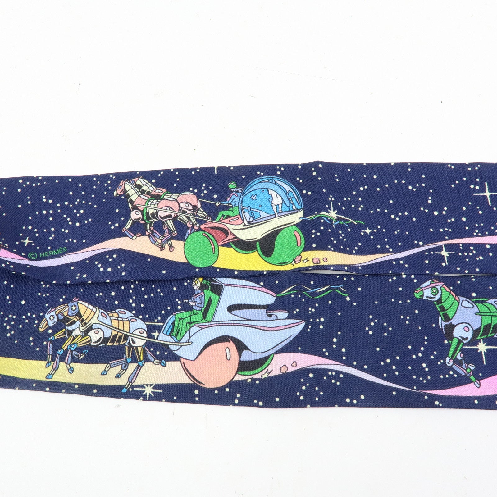 HERMES Silk 100% Twilly Scarf Space Derby Navy