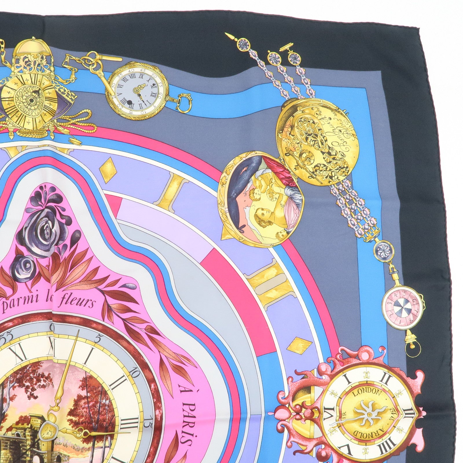 HERMES Carre90 Silk100% Parmi les fleurs je compte les heures Scarf