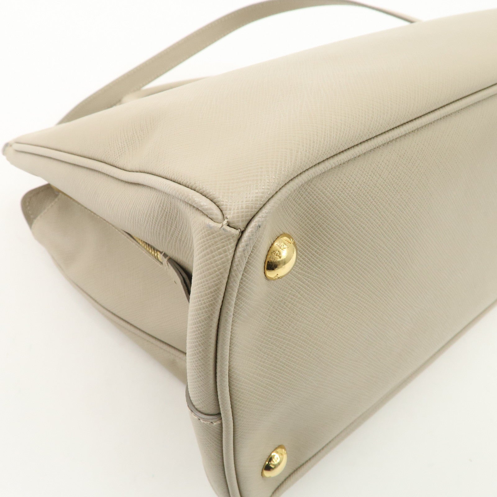 PRADA Triangle Logo Leather 2Way Bag Hand Bag Beige Gold Hardware Used