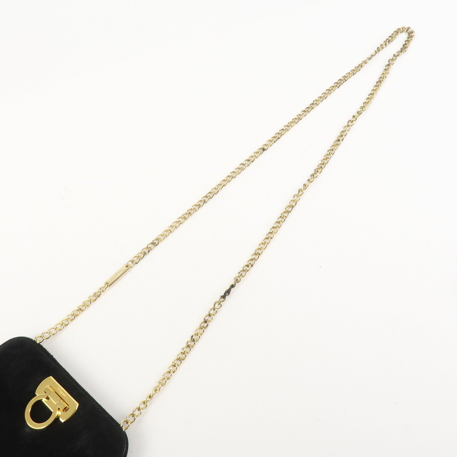 Ferragamo Gancini Suede Leather Chain Shoulder Bag Black