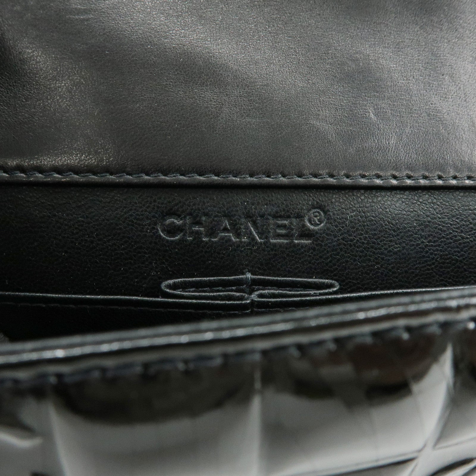 CHANEL Chocolate Bar COCO Mark Patent Leather Hand Bag Black