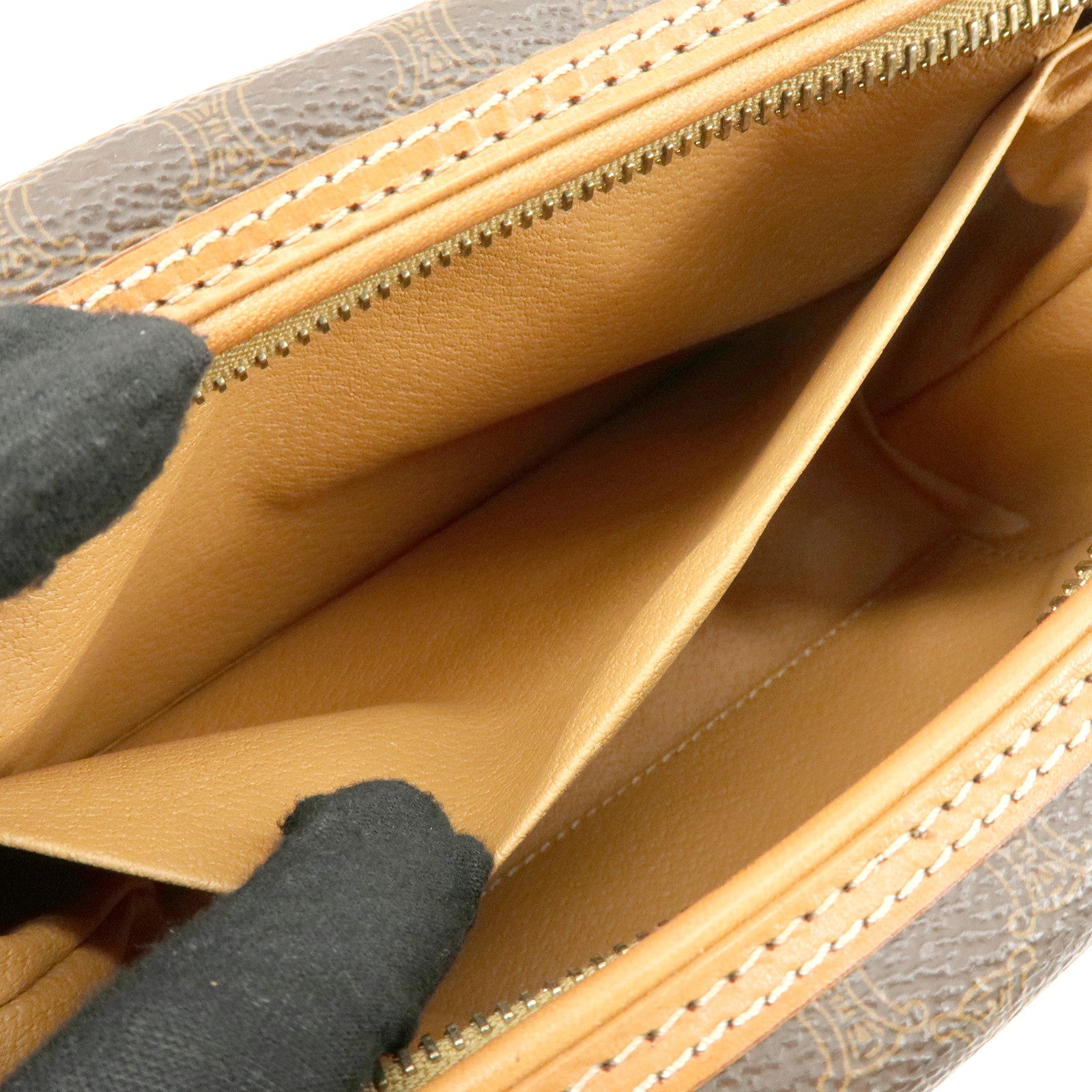 CELINE Macadam PVC Leather Pouch Cosmetic Pouch Brown