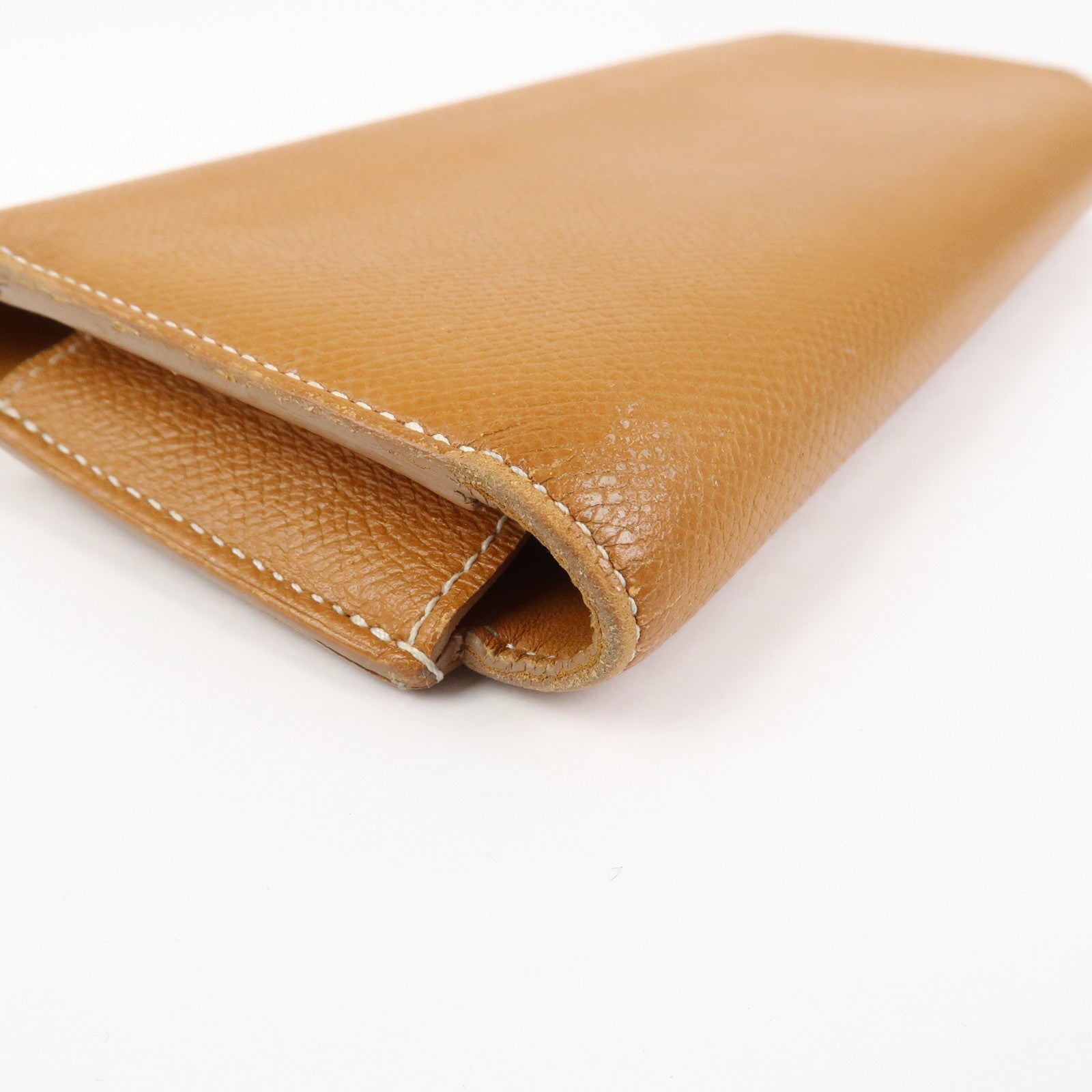 HERMES Logo Leather Passant X Stamped Flap Long Wallet Brown
