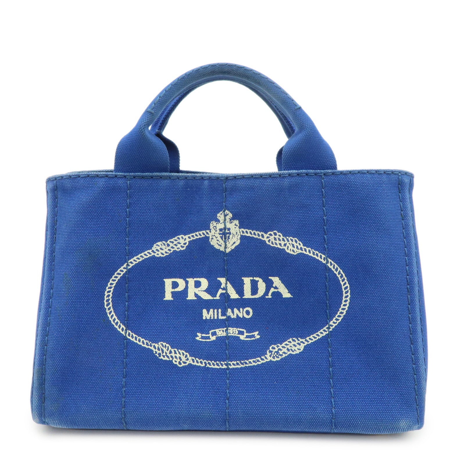 PRADA Logo Canapa Mini Canvas Hand Bag Tote Bag Blue BN2439