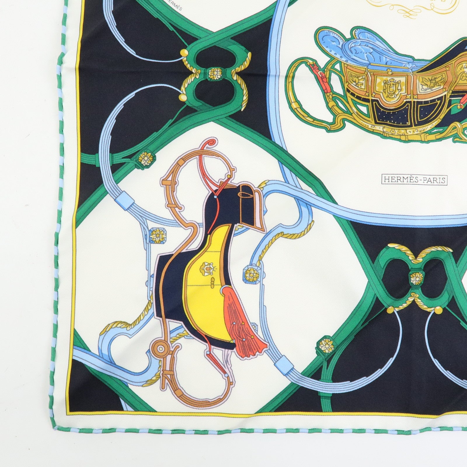 HERMES Petit Carre 42 Set of 2 Silk 100% Scarf Light Blue Black