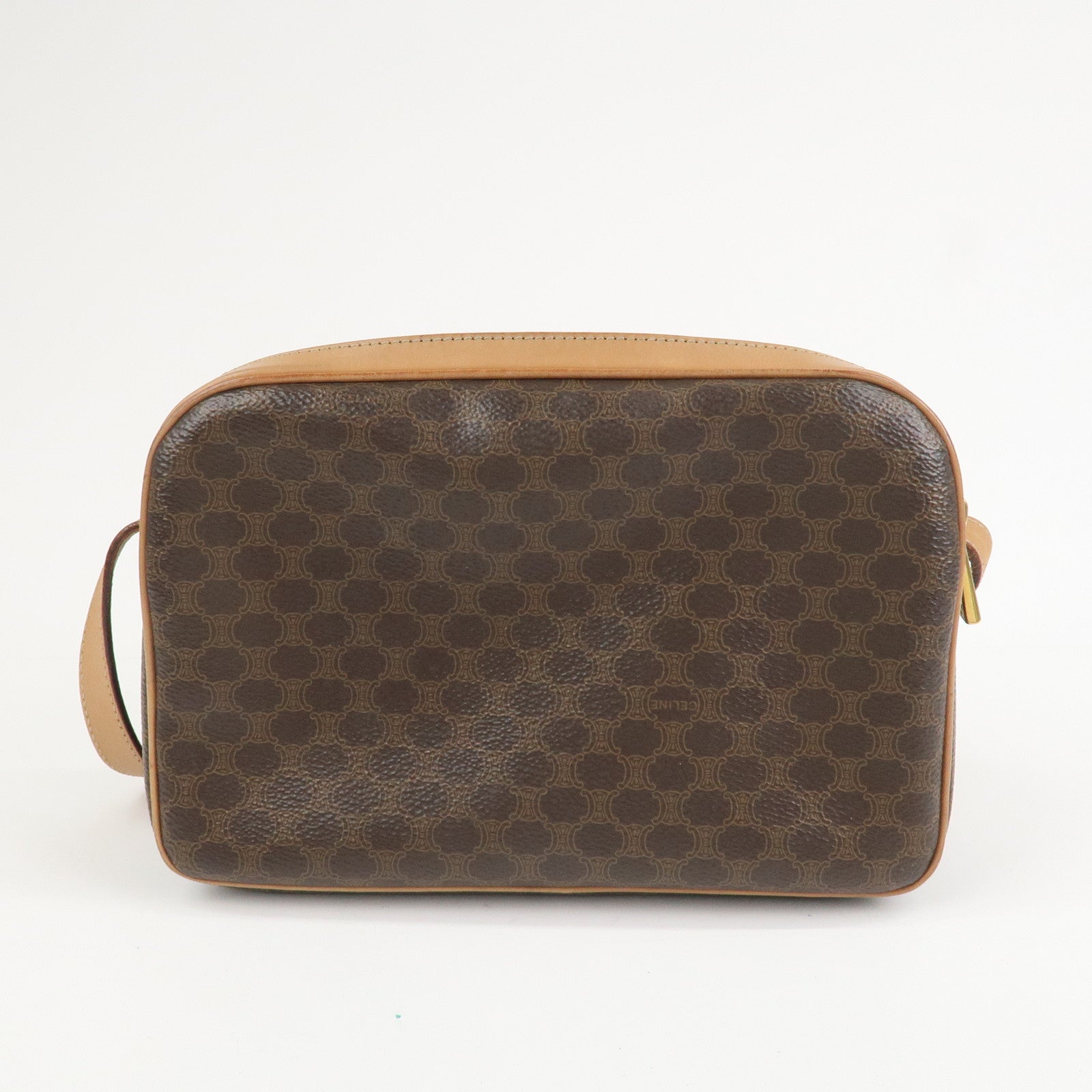 CELINE Macadam Leather Shoulder Bag Beige Brown Gold Hardware