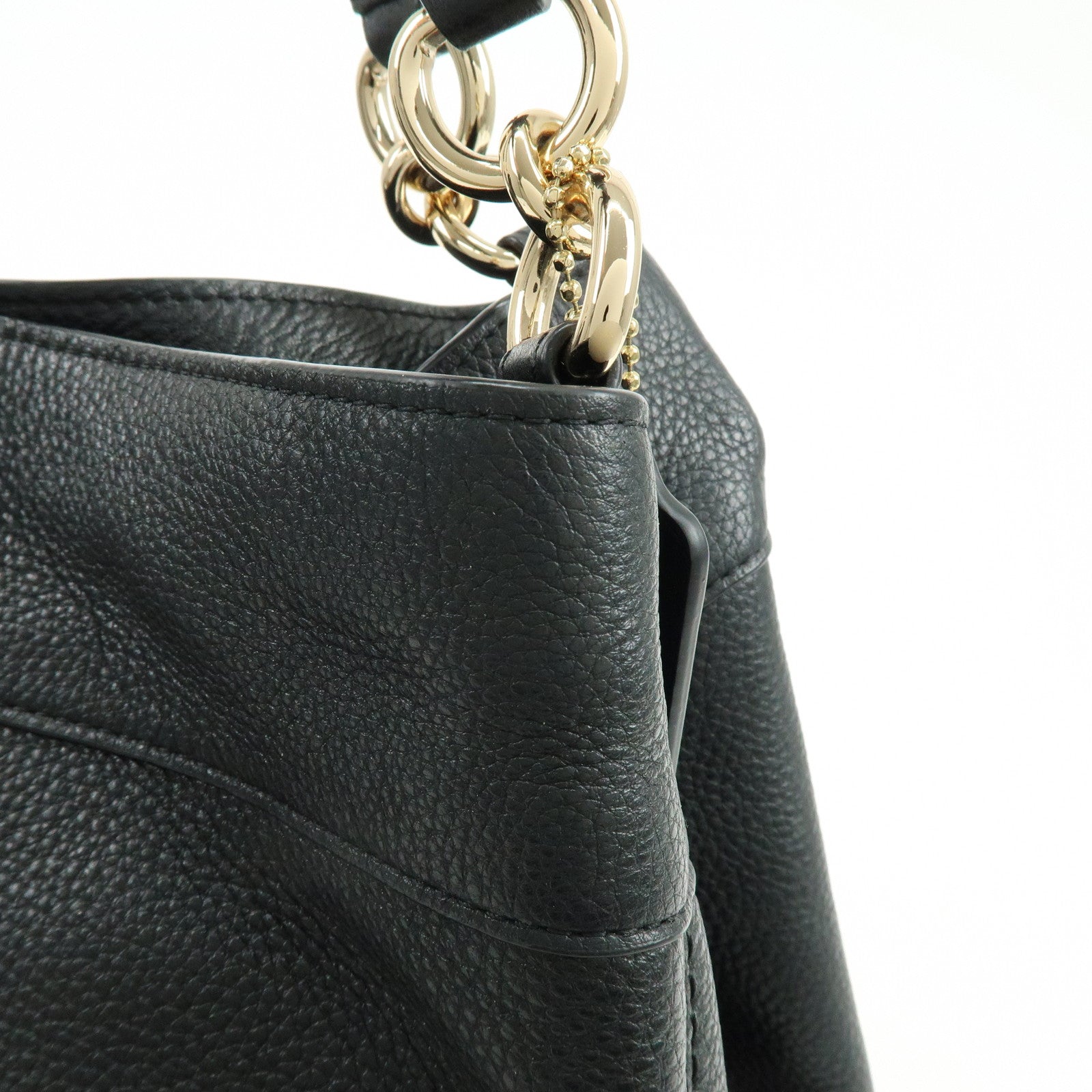 COACH Logo Leather Shoulder Bag Hand Bag Black