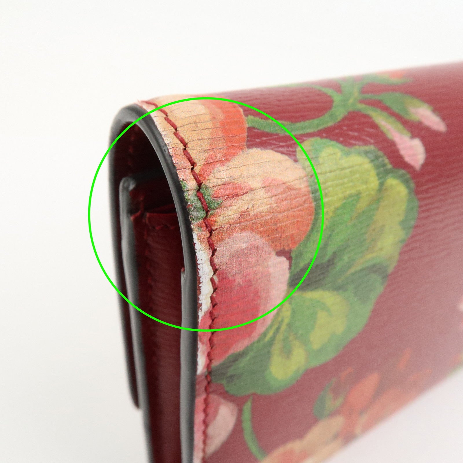 GUCCI Leather Long Wallet Flower Print Red 410100