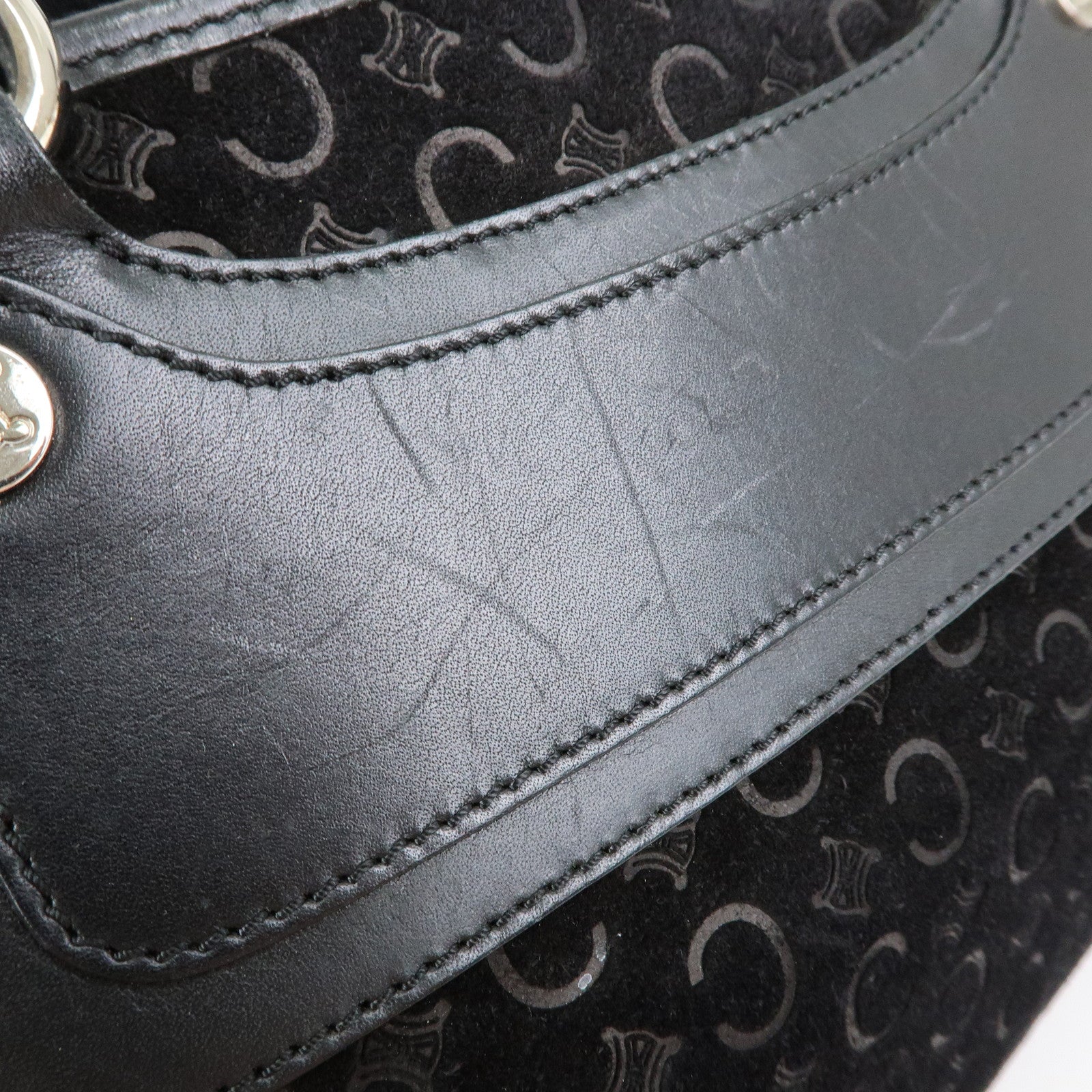CELINE C Macadam Suede Leather Boogie Bag Hand Bag Black