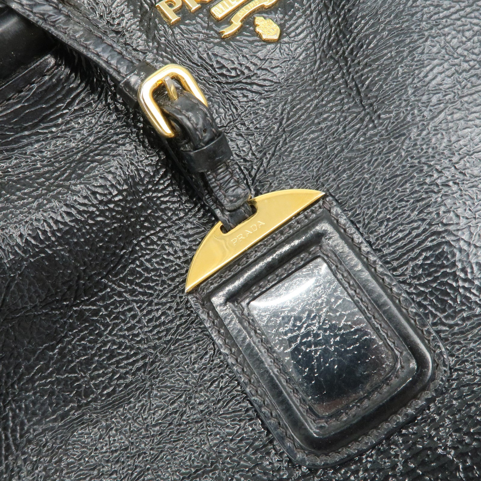 PRADA Logo Leather 2Way Tote Bag Shoulder Bag Black BN1713