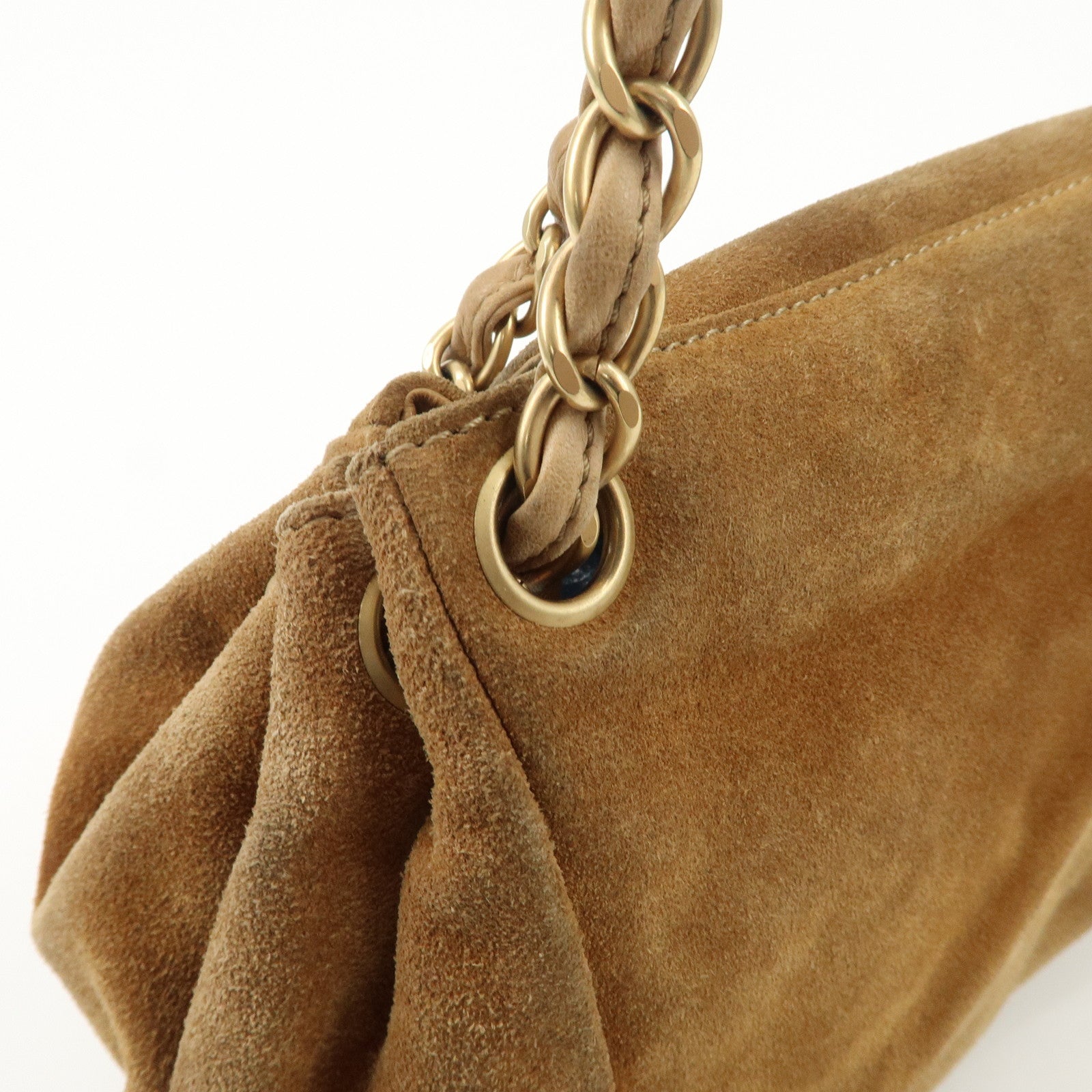 CHANEL COCO Mark Leather Suede Chain Shoulder Bag Beige Gold Used