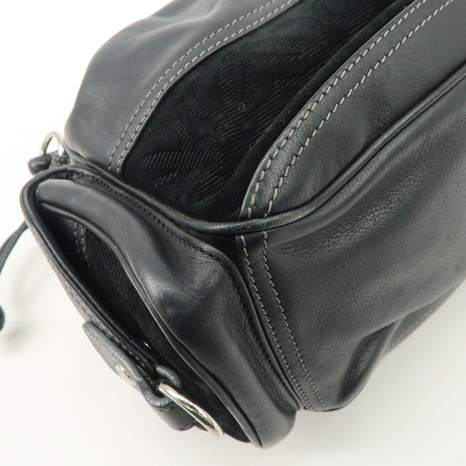 LOEWE Anagram Leather Suede Shoulder Bag Black Silver Used