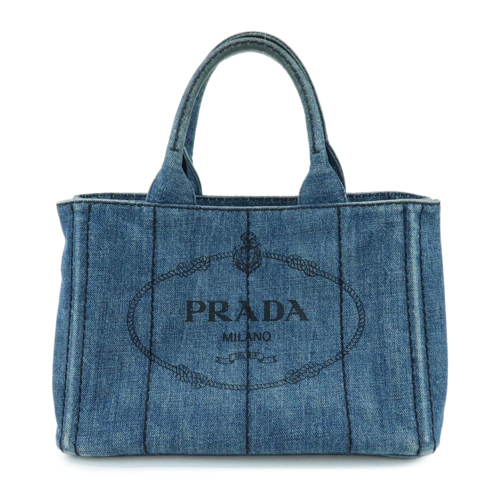 PRADA Triangle Logo Canapa Mini Denim 2Way Bag Hand Bag Blue 1BG439