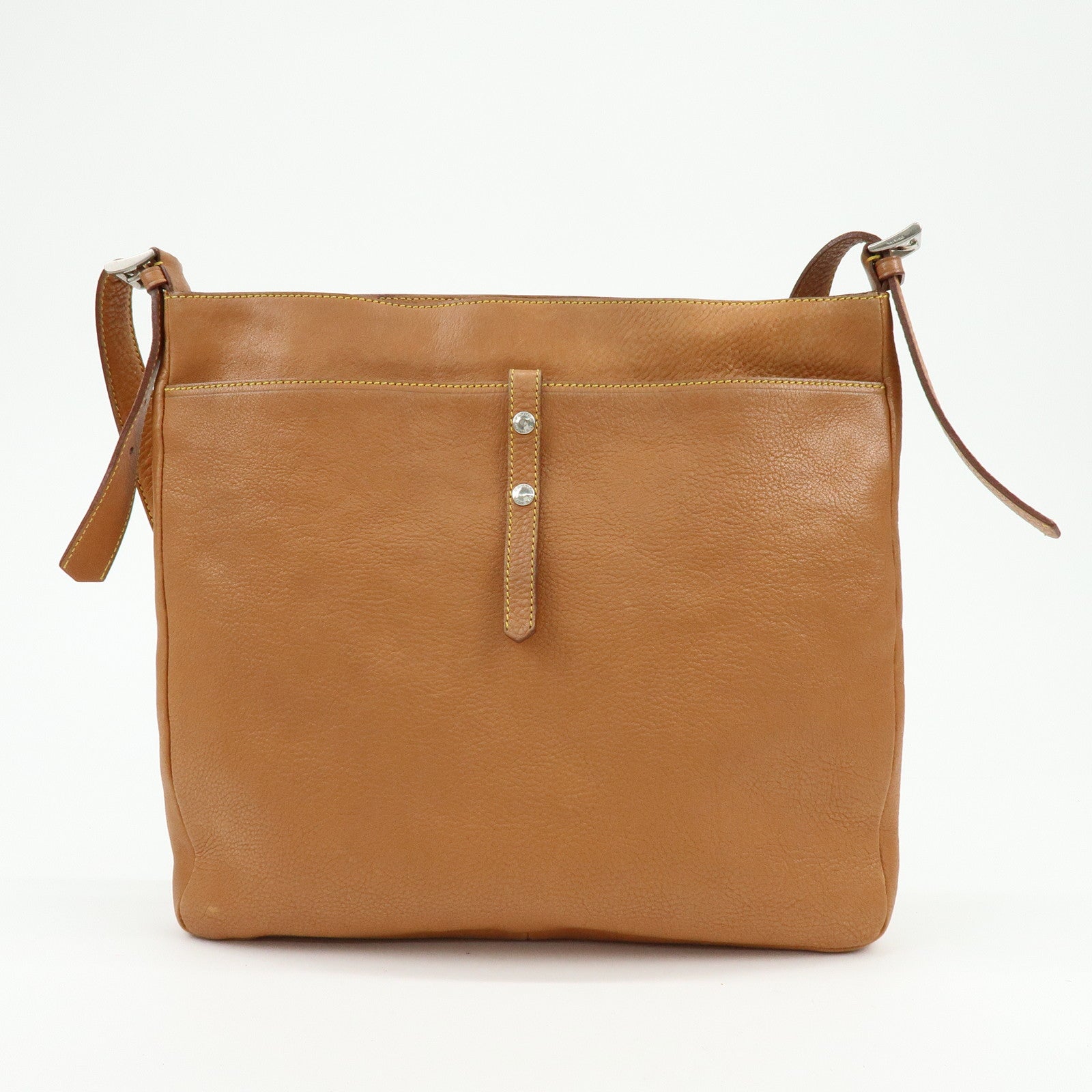 PRADA Triangle Logo Calf Leather Shoulder Crossbody Bag Brown