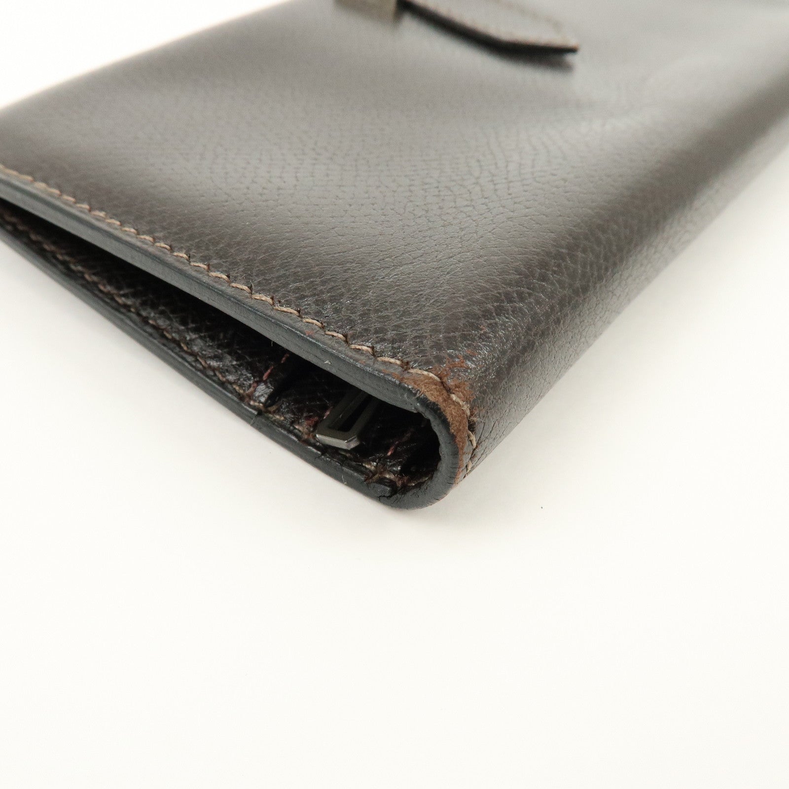 HERMES Béarn Classic Courchevel Long Wallet P Stamped Dark Brown