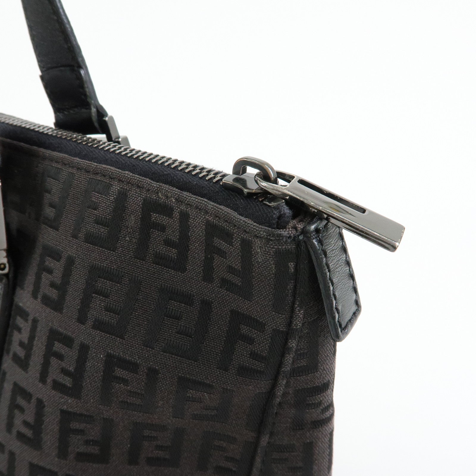 FENDI Zucchino Canvas Leather Tote Bag Hand Bag Black