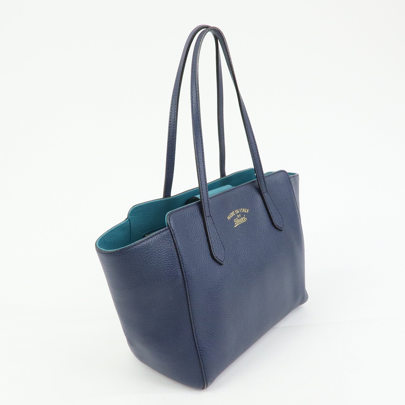 GUCCI Swing Leather Tote Bag Shoulder Bag Navy 354408