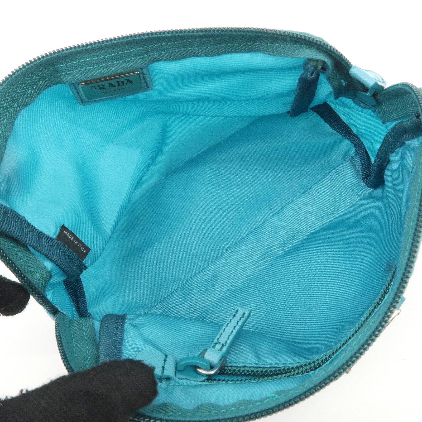 PRADA Triangle Logo Set of 2 Nylon Leather Pouch Black Blue Used