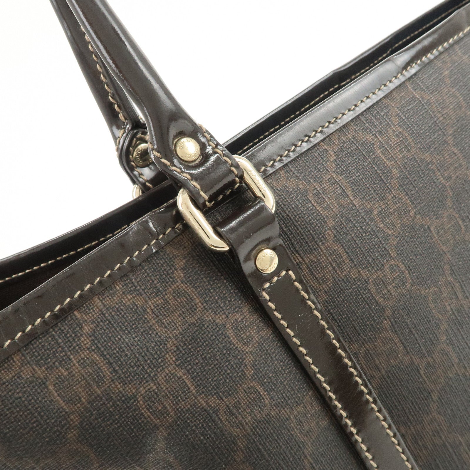 GUCCI GG Supreme Patent Leather Tote Bag Hand Bag Brown 197953