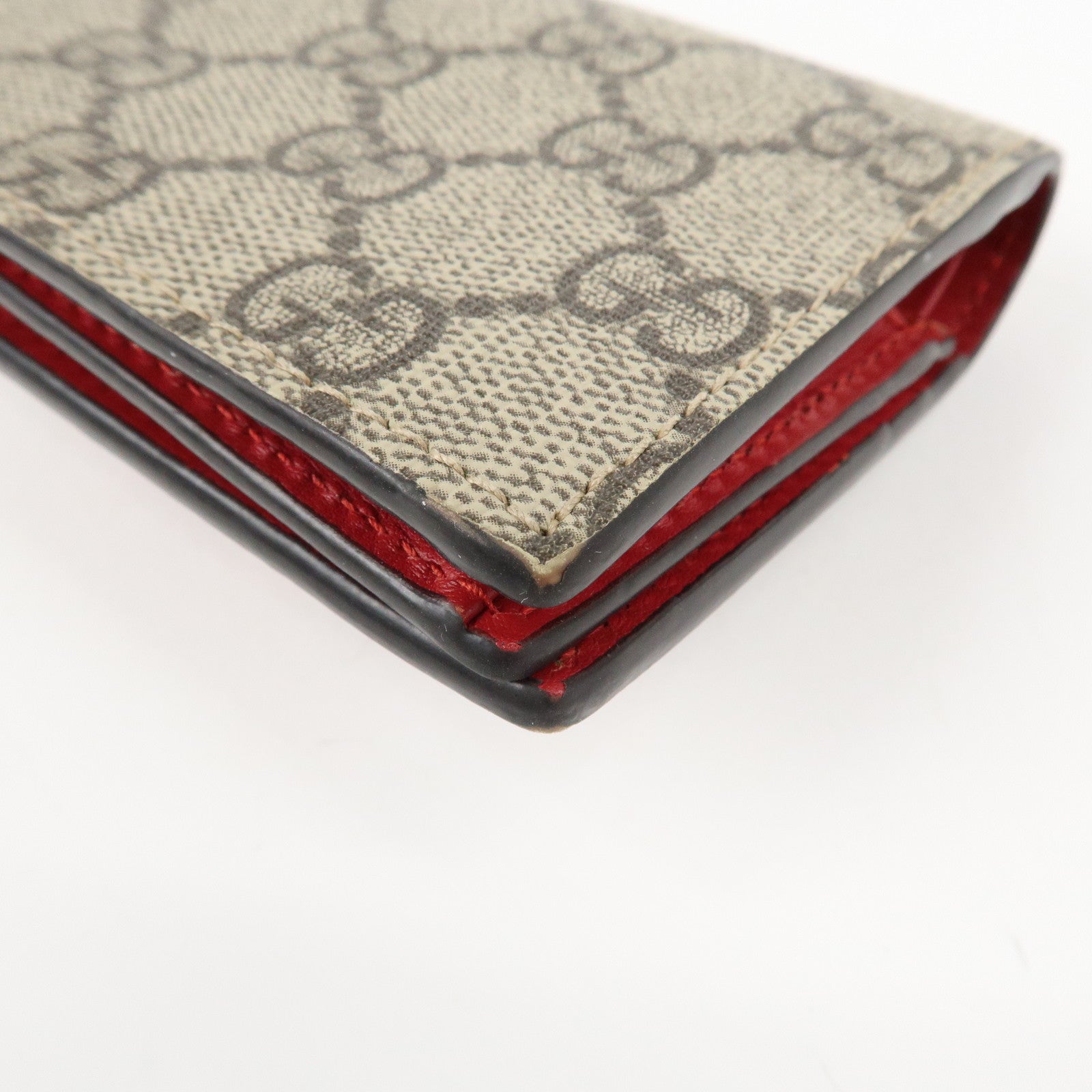 GUCCI Interlocking G GG Supreme Cherry Compact Wallet Beige 476050 Used