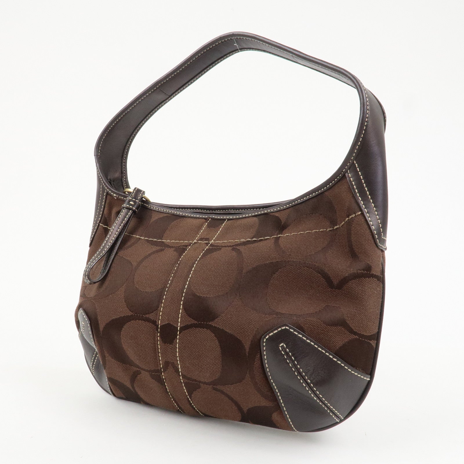 COACH Set Of 2 Canvas Leather Shoulder Bag Hand Bag Brown Beige