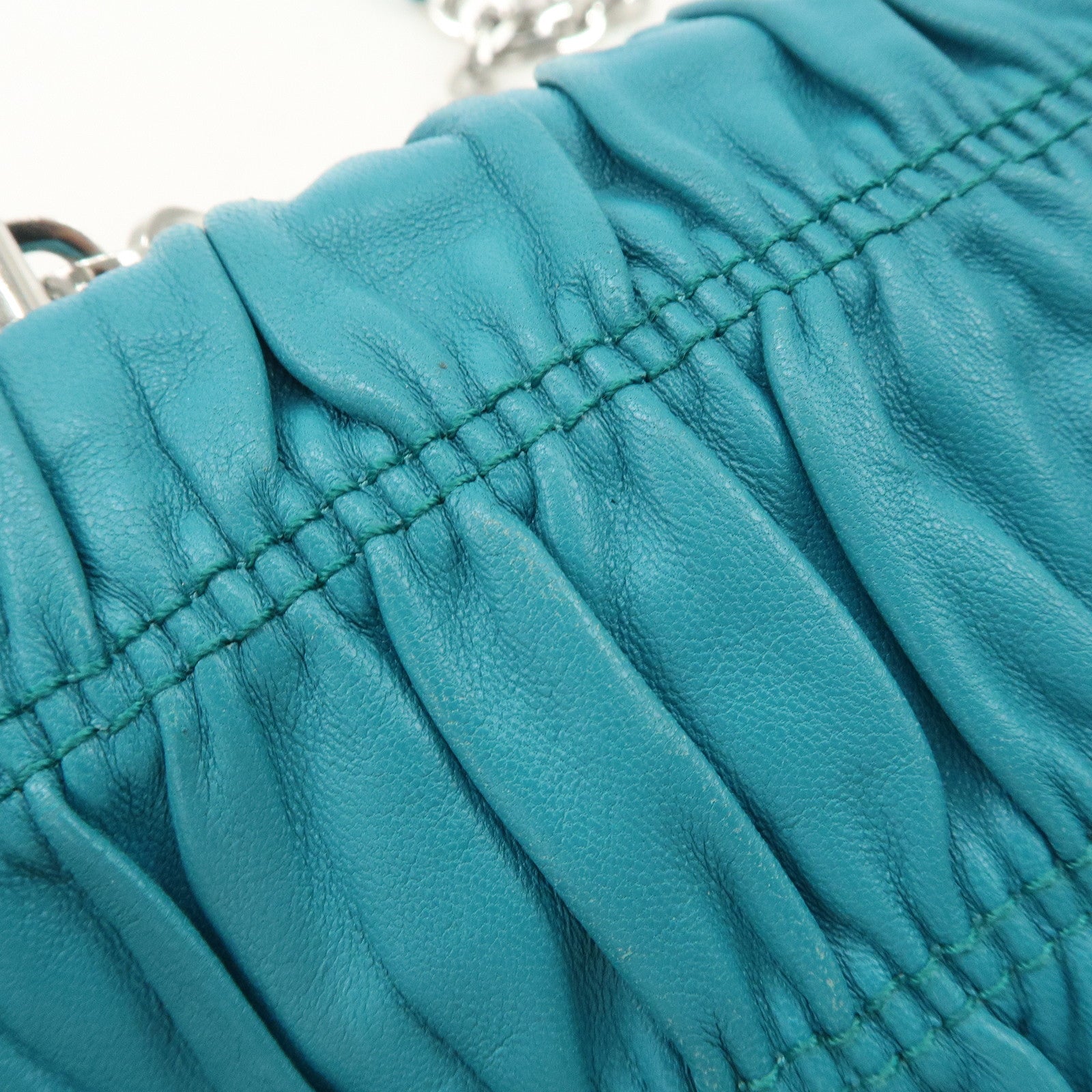 PRADA Nappa Gaufre Leather Chain Shoulder Bag Hand Bag Blue