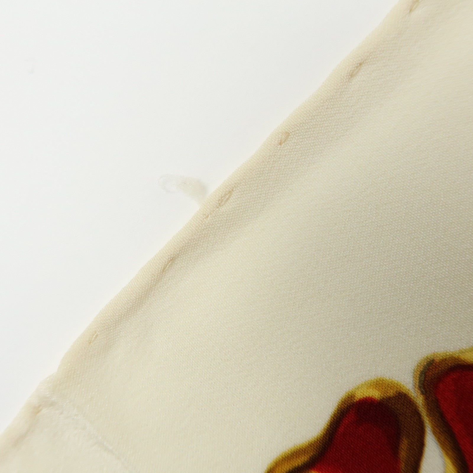 CHANEL Silk 100% Scarf Pearl Flower Motif Gold Red Ivory