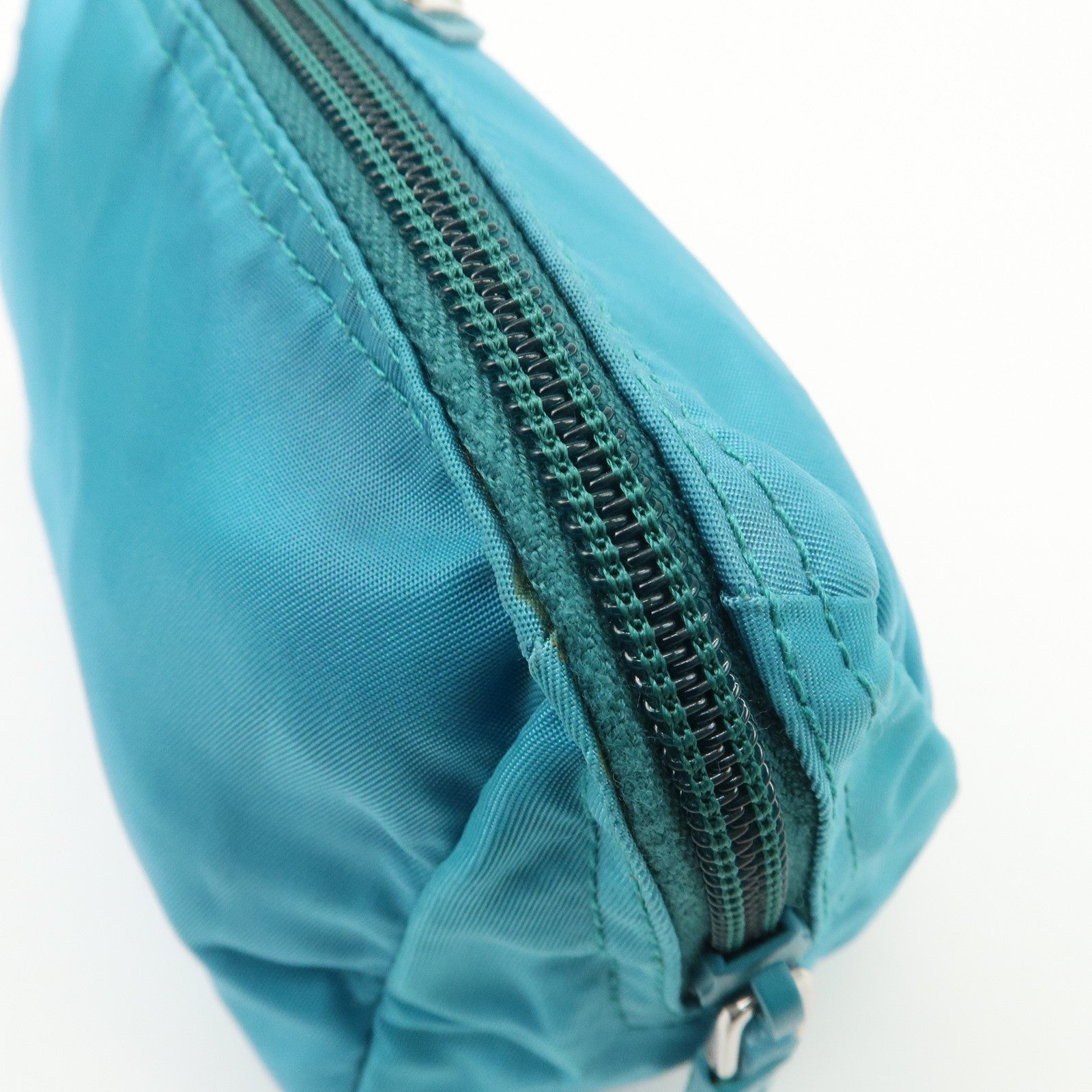 PRADA Triangle Logo Set of 2 Nylon Leather Pouch Black Blue Used