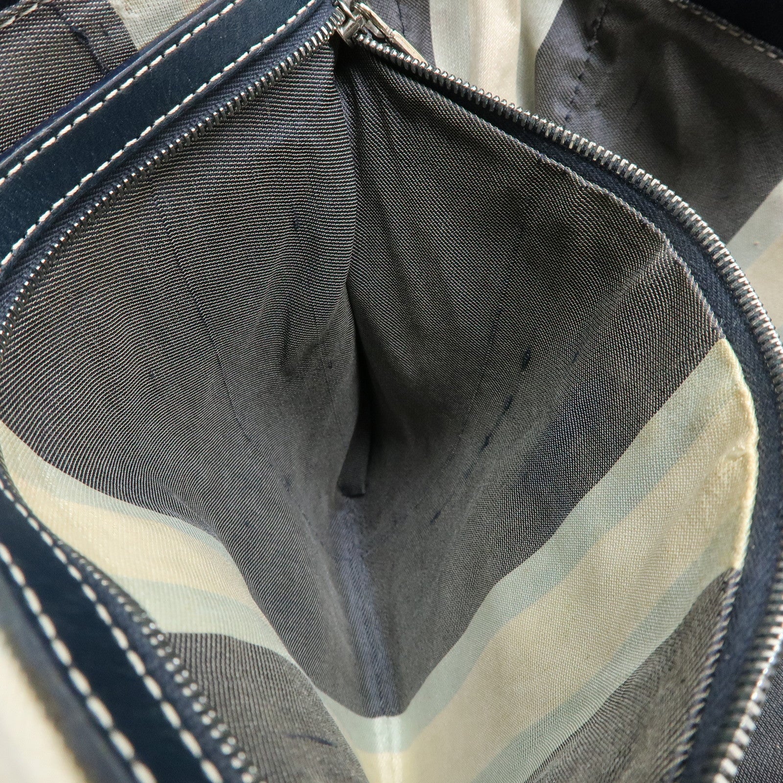 FENDI Canvas Leather Tote Bag Hand Bag Navy