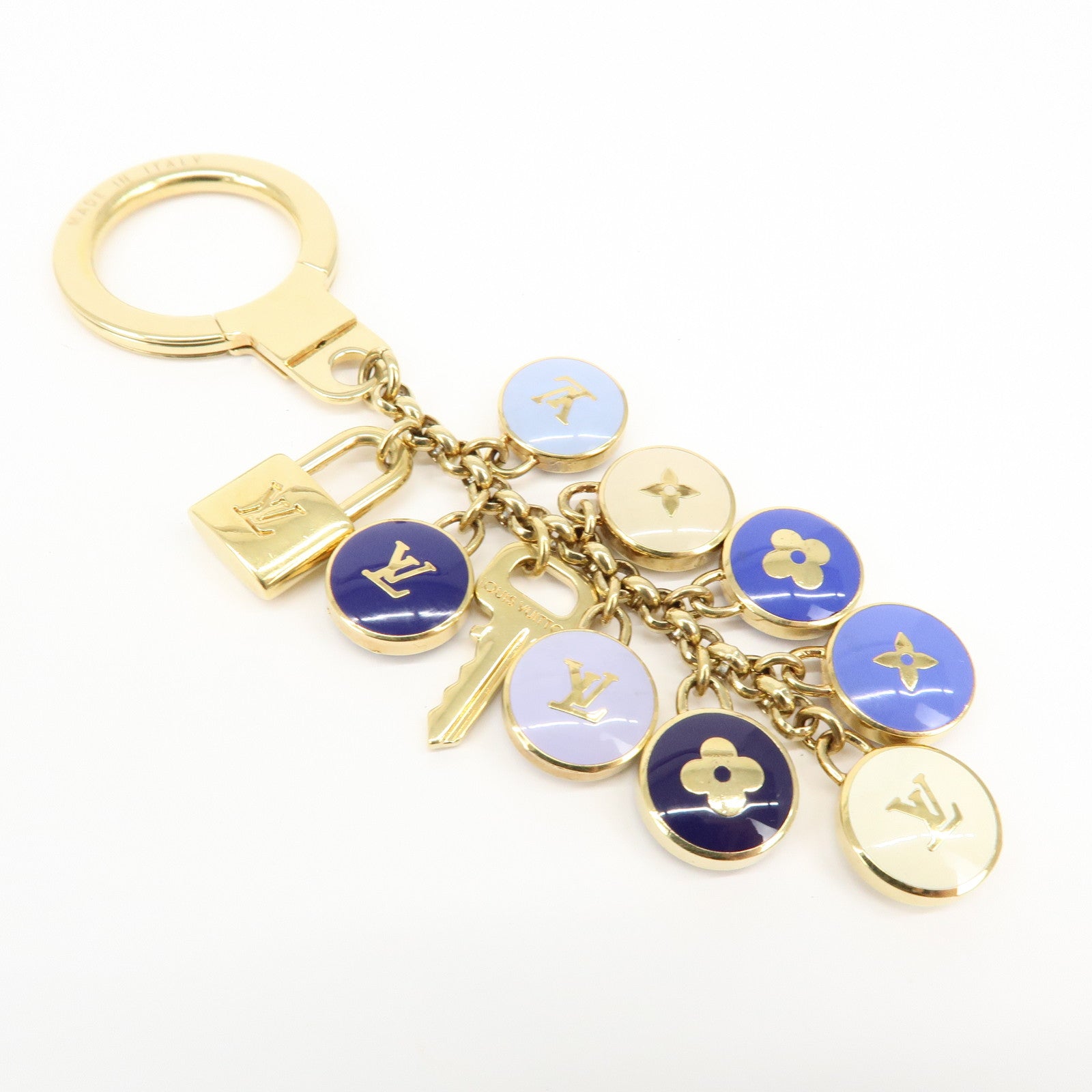 Louis Vuitton Metal Bag Charm Key Chain Blue Gold M65910