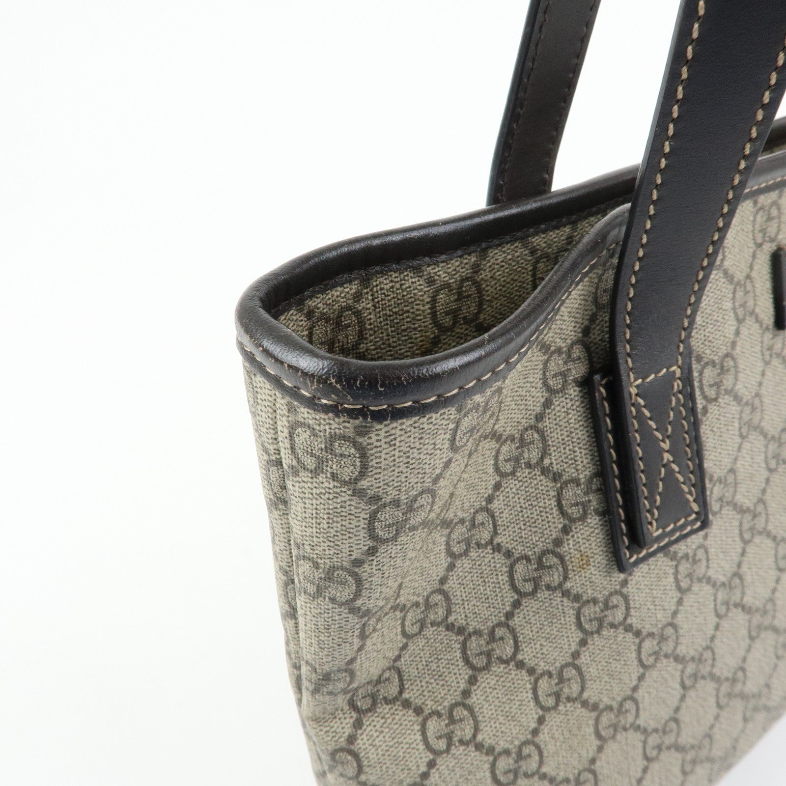 GUCCI GG Supreme Leather Tote Bag Shoulder Bag Beige Brown 211138