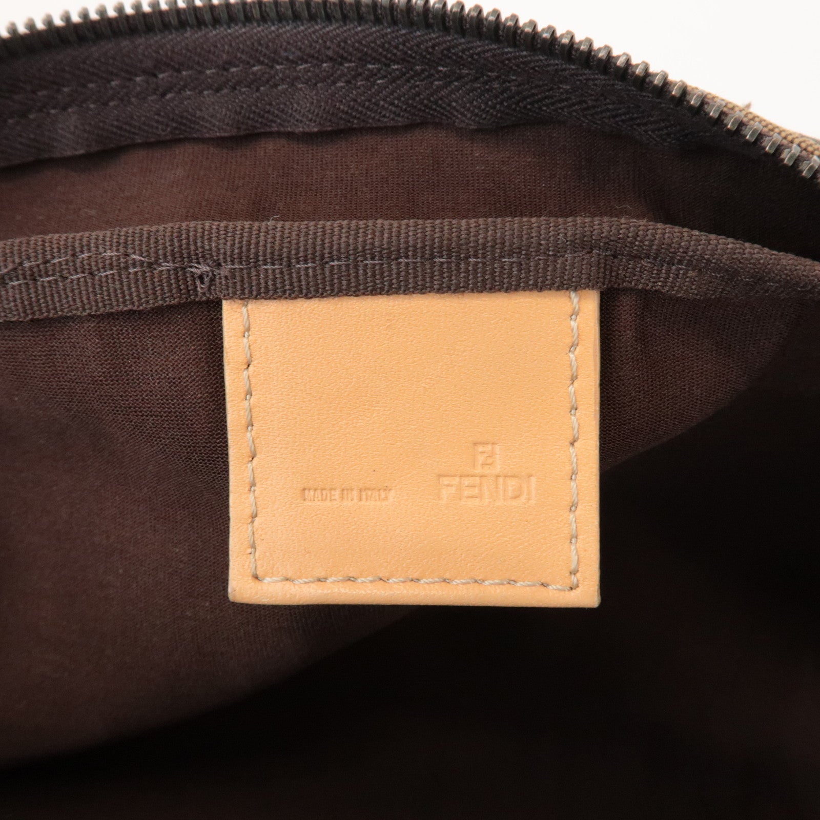 FENDI Zucchino Canvas Leather Pouch Cosmetic Pouch Brown