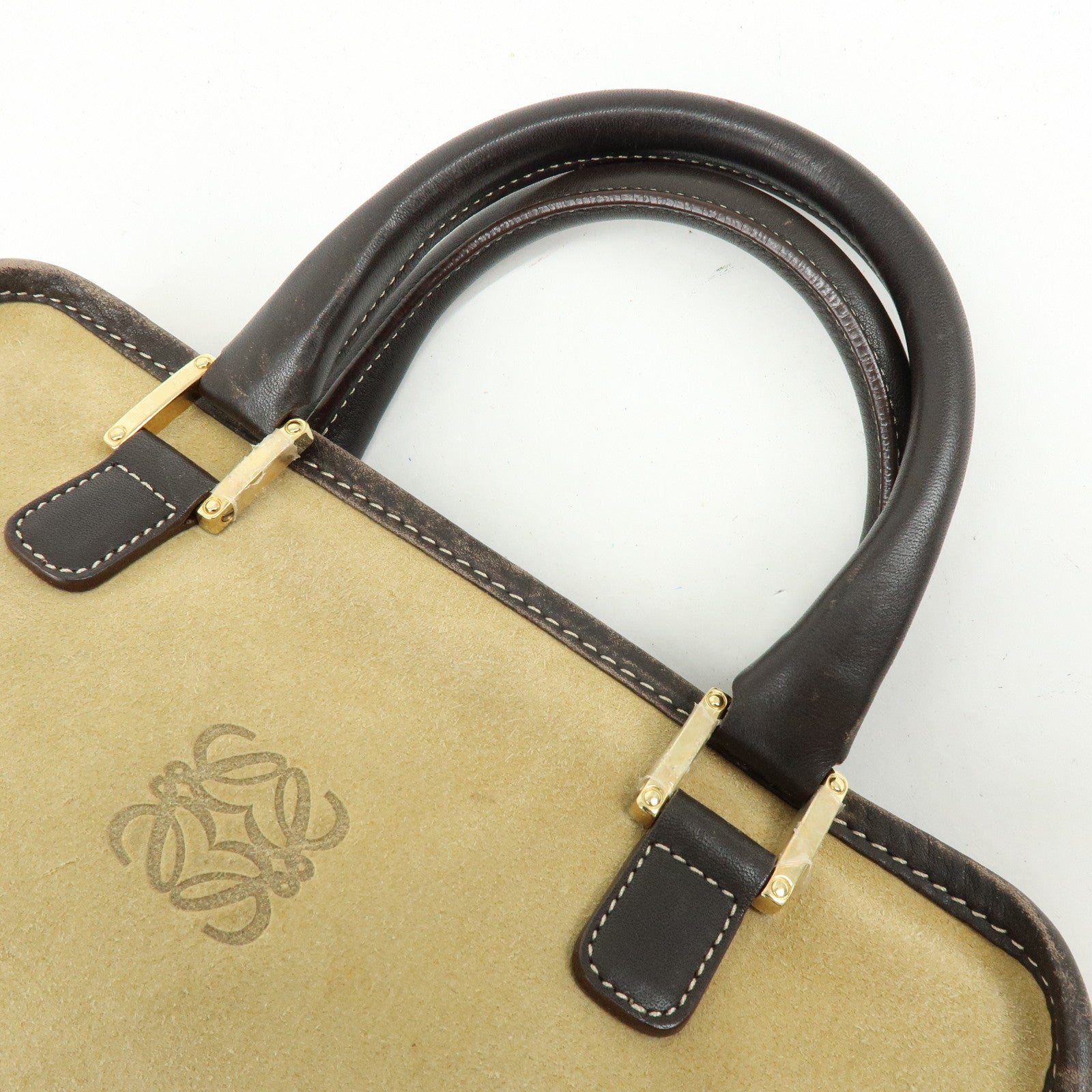 LOEWE Anagram Suede Leather Amazona 28 Hand Bag Brown