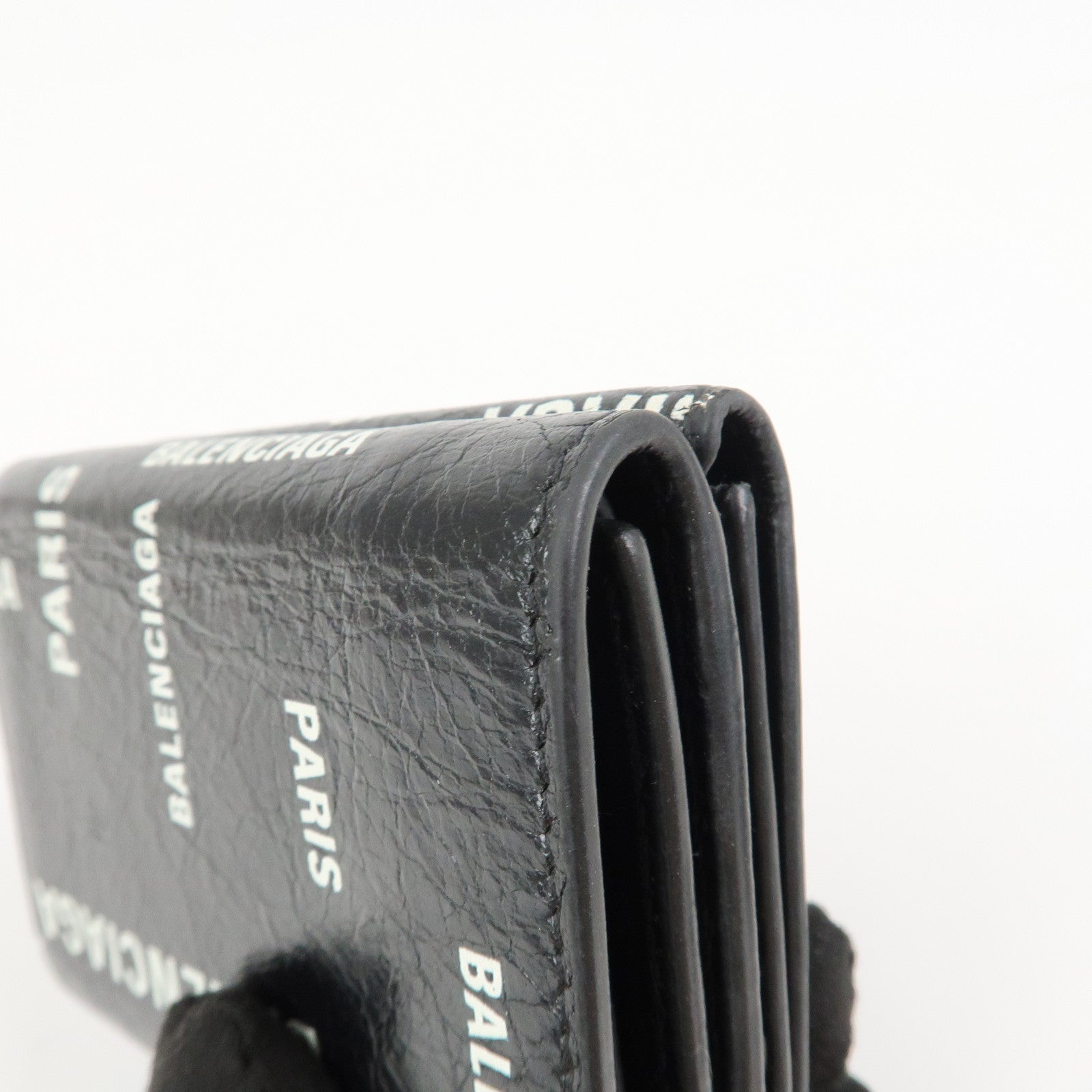 BALENCIAGA CASH Leather Tri-fold Wallet Compact Wallet Black