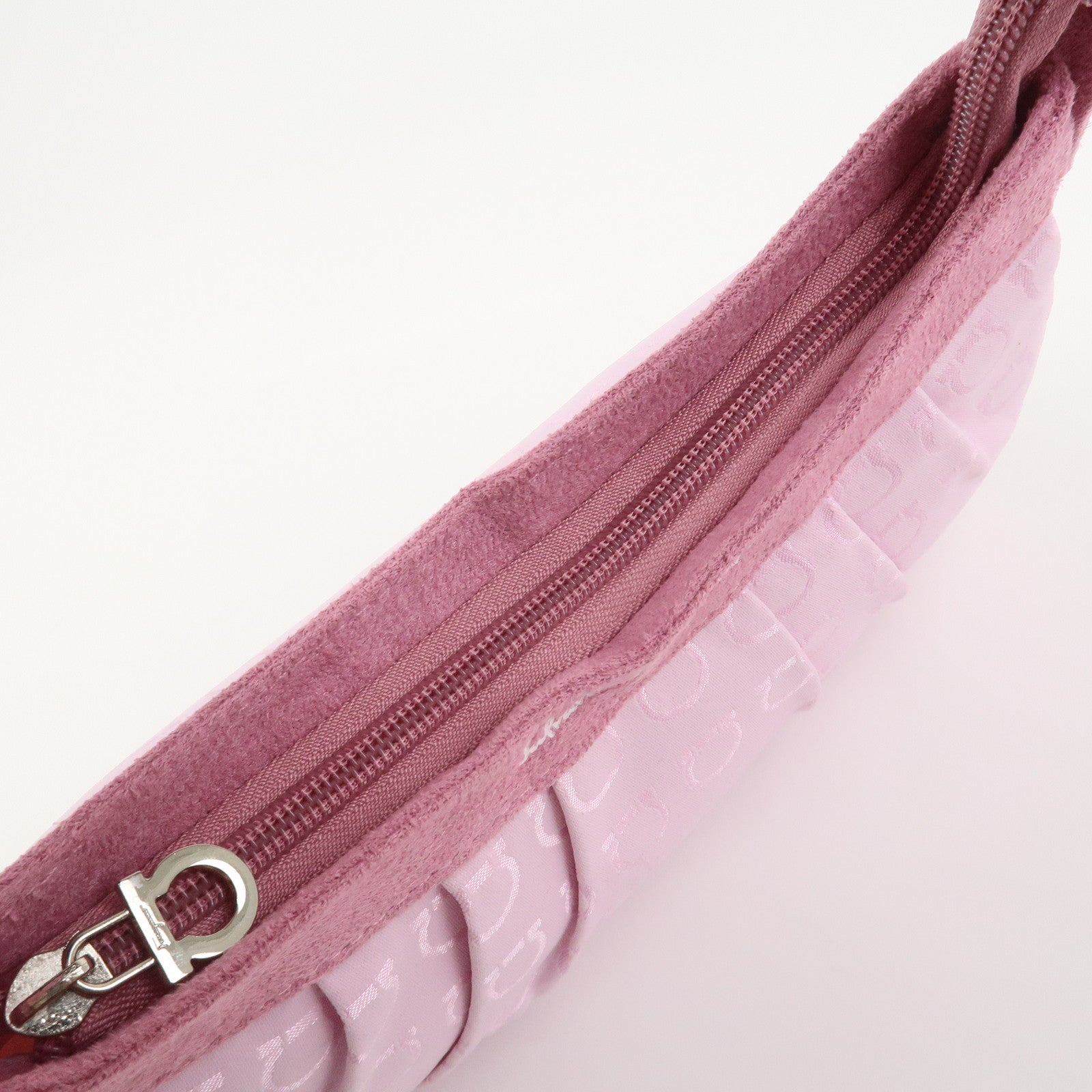 Ferragamo Gancini Nylon Suede Hand Bag Pouch Pink