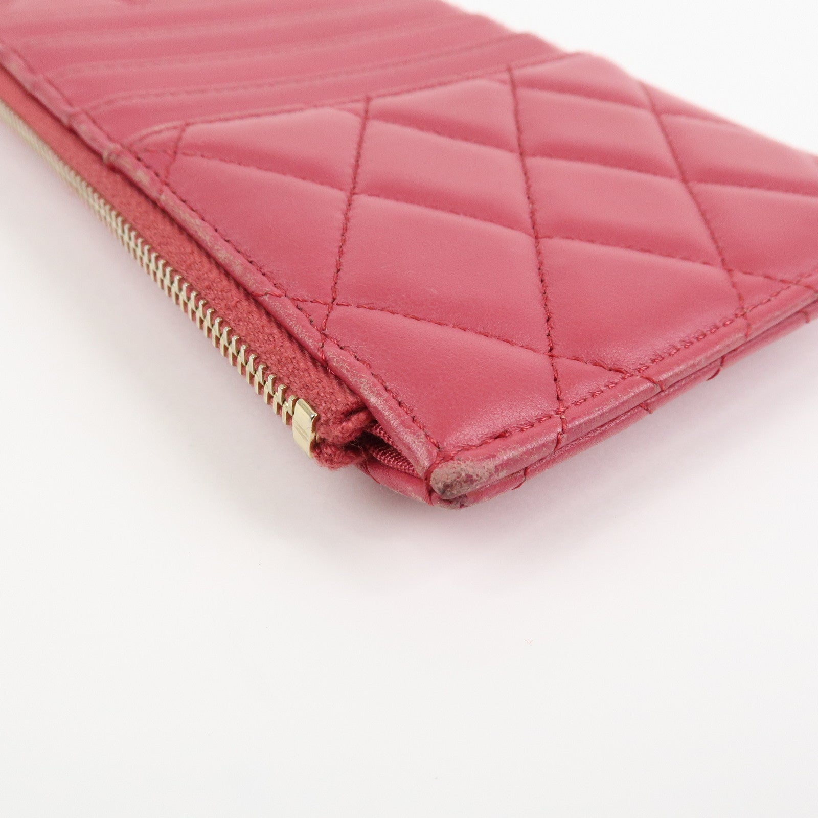 CHANEL COCO Mark Matelasse Lamb Skin Card Fragment Case Pink AP0225