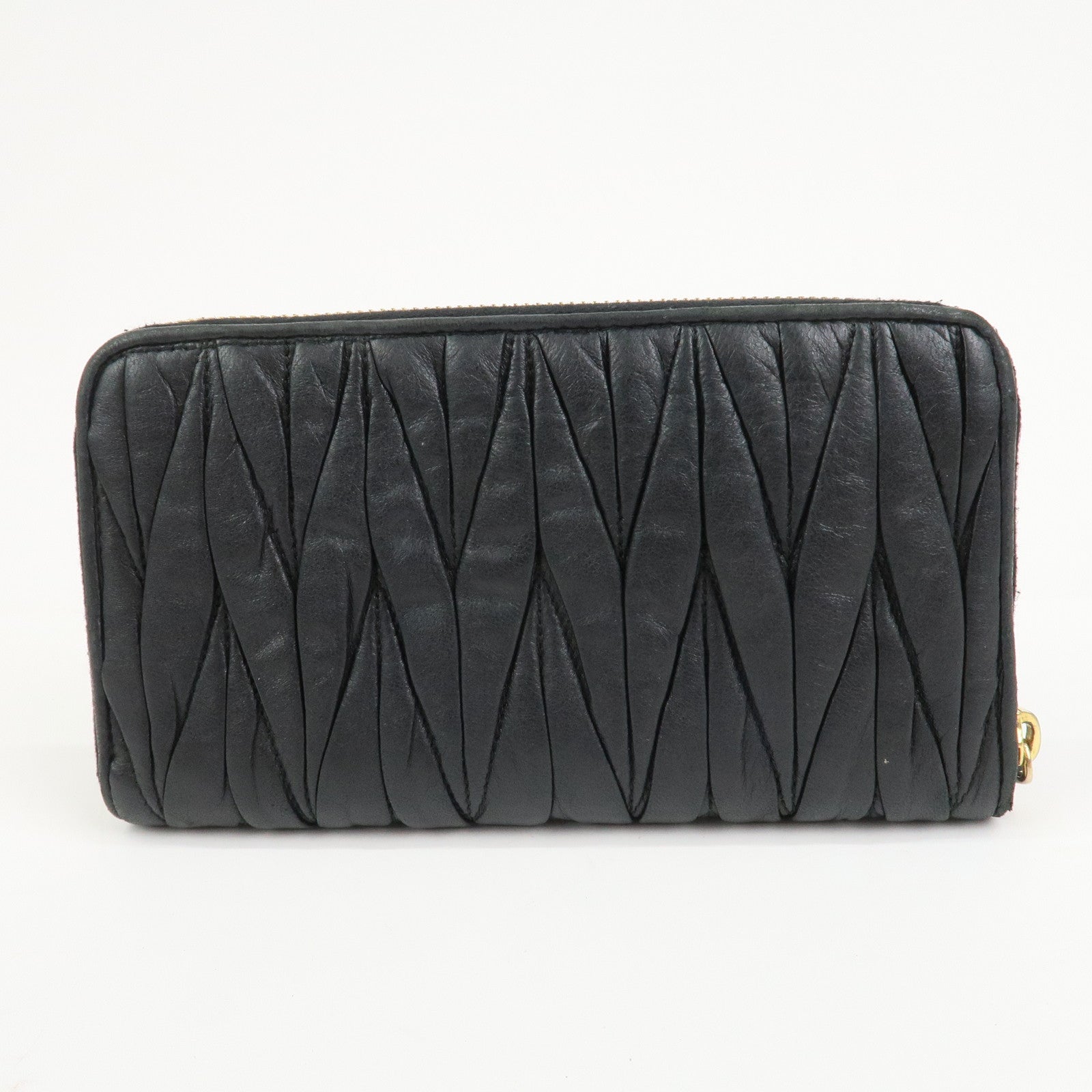 MIU MIU Matelasse Nappa Leather Zippy Long Wallet Black