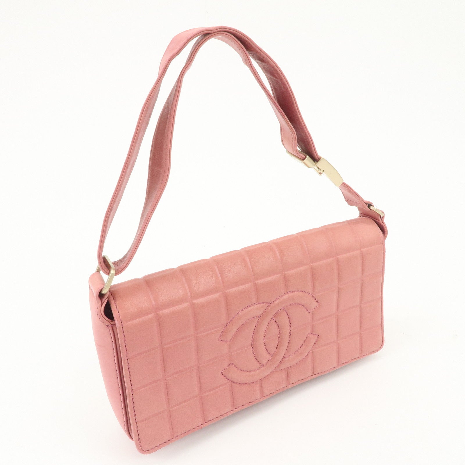 CHANEL COCO Mark Chocolate Bar Lamb Skin Shoulder Bag Pink
