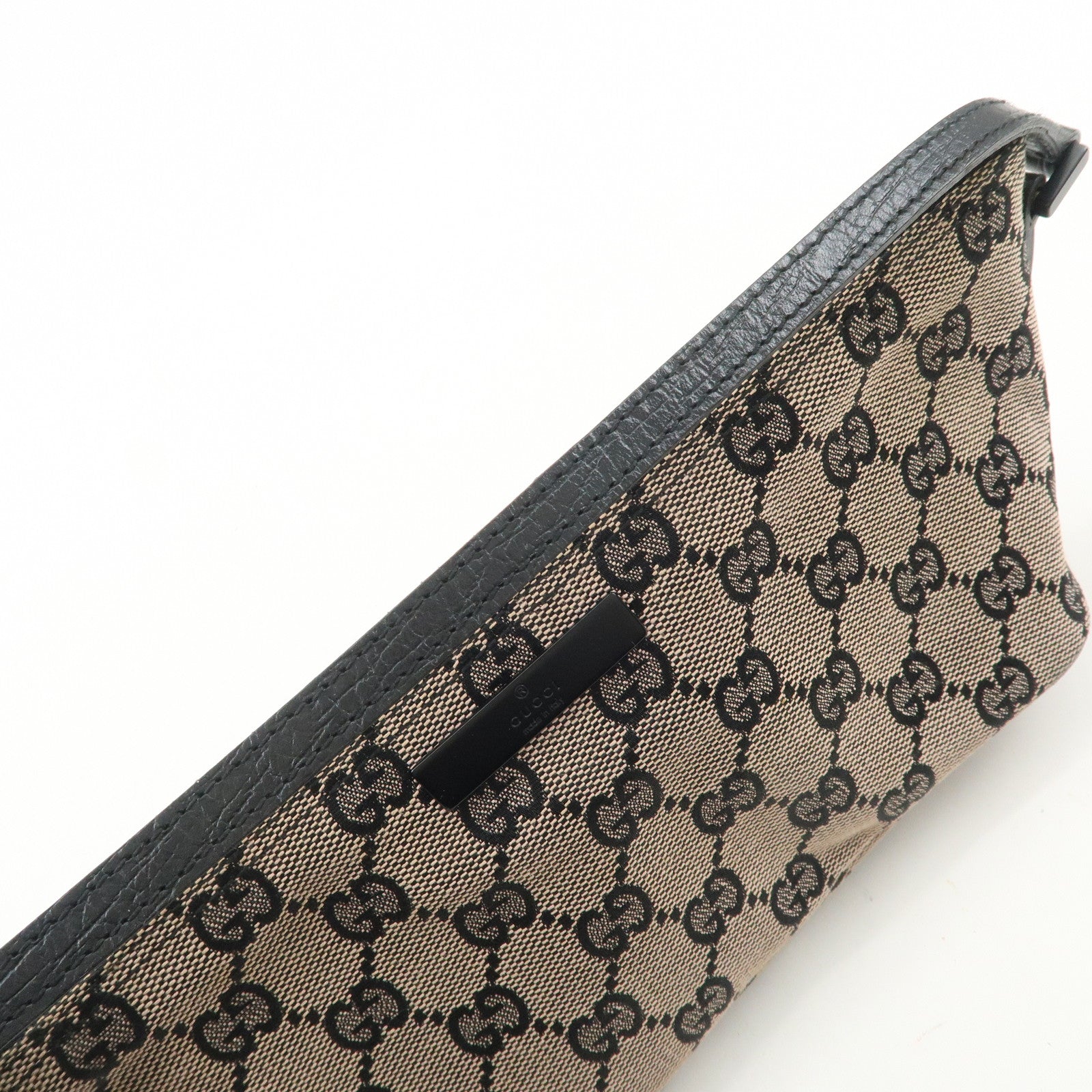 GUCCI Boat Bag GG Canvas Leather Hand Bag Beige Black 07198